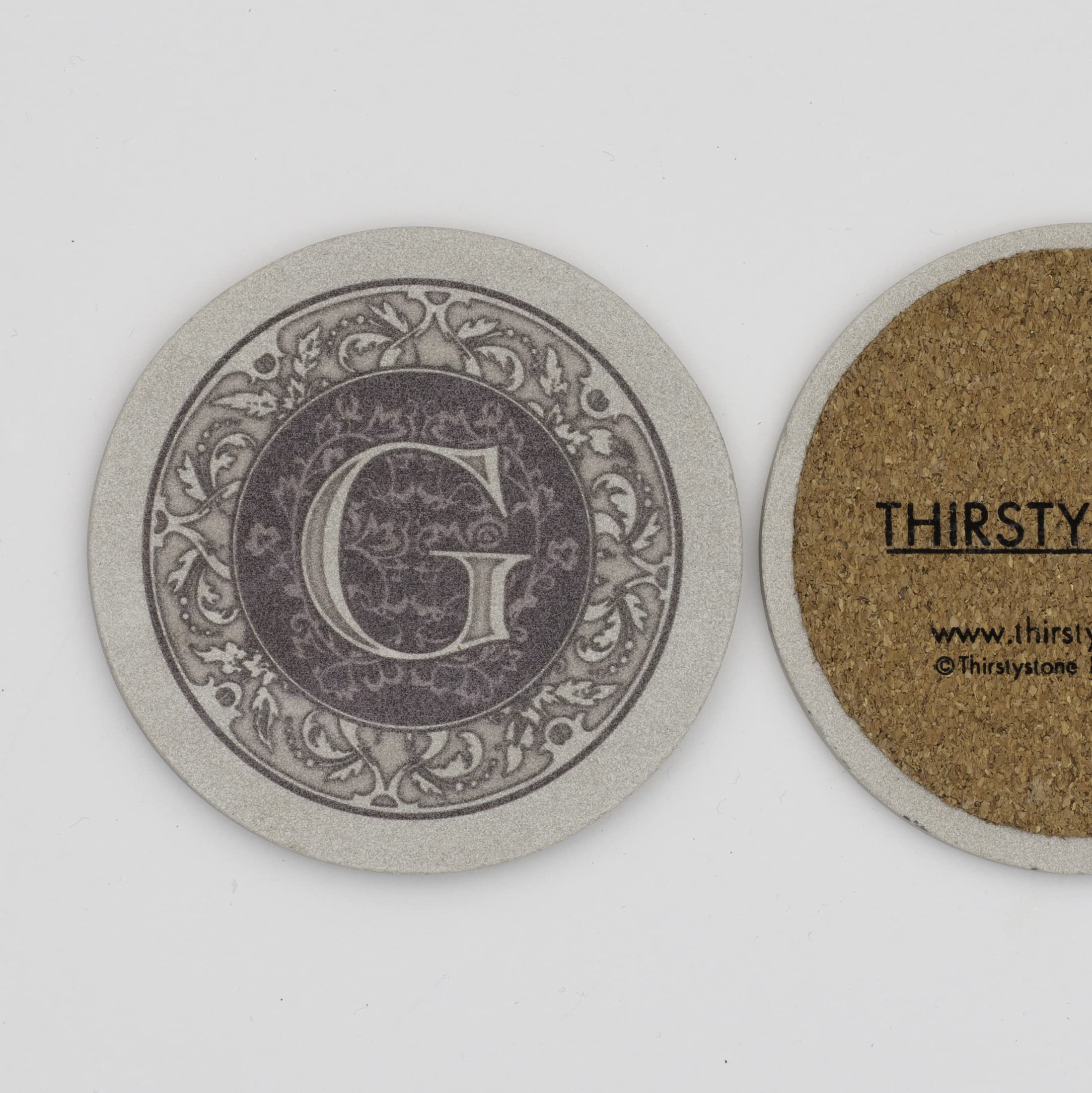 Thirstystone Monogram Coasters, All Natural Stone With Non-Slip Cork Backing, Drink Absorbent & Protects Table, Great For Gifts,