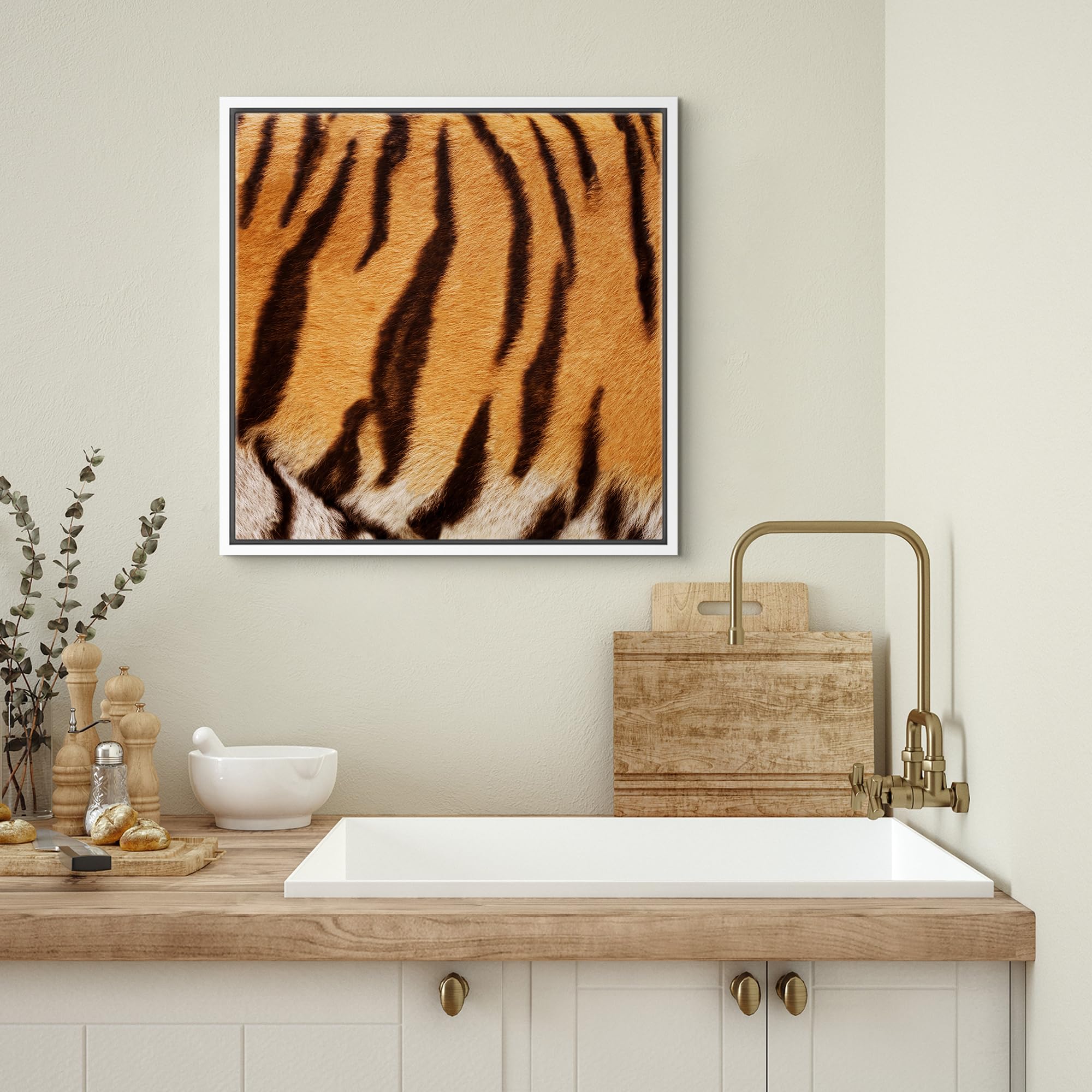 Wall26 Framed Framed Canvas Prints Wall Art Framed Framed Canvas Prints Wall Art - Tiger Fur/Skin Texture - 16''X16'' White