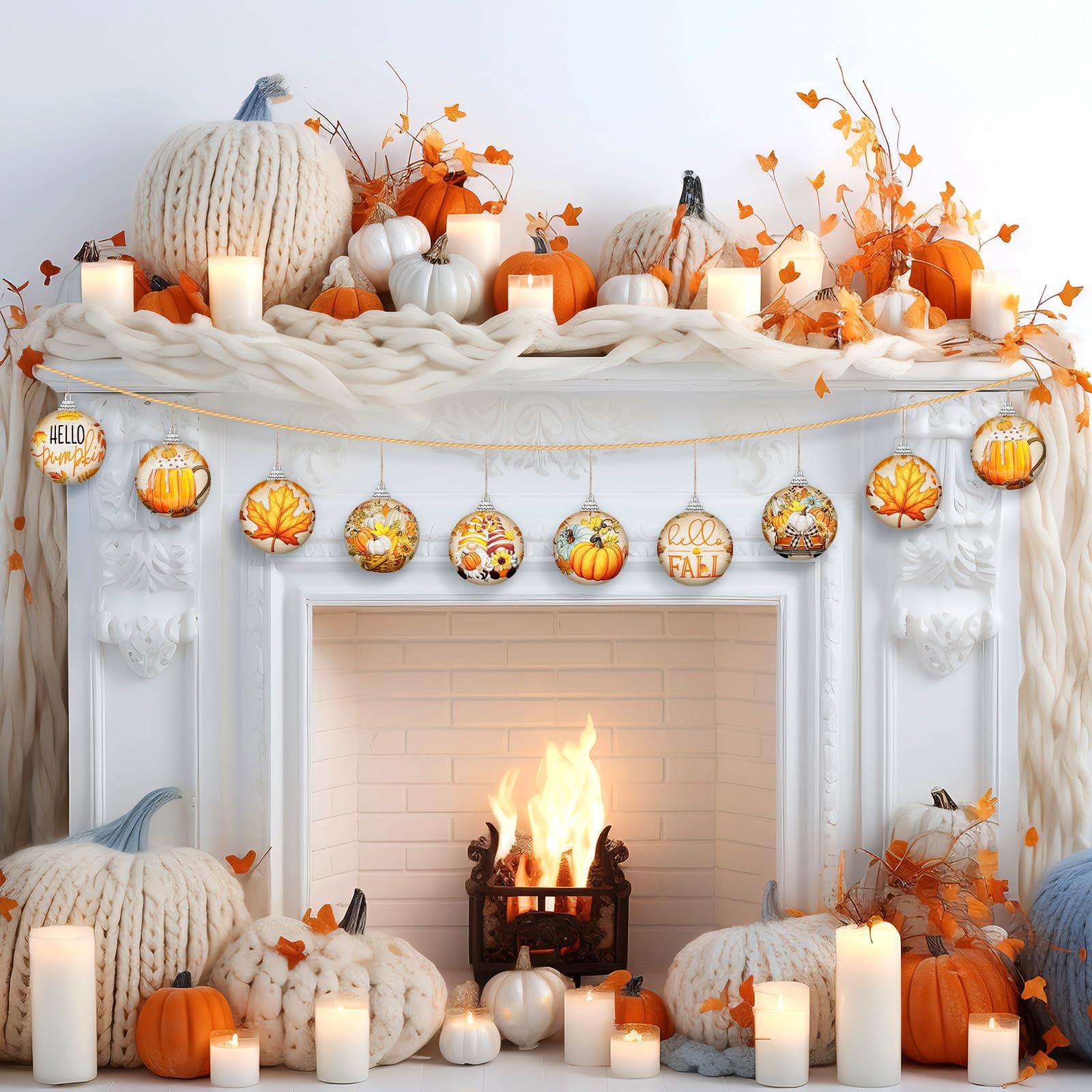 Outus 16 Pcs Thanksgiving Ornaments Ball for Tree Fall Autumn Ball Decorations Pumpkin Maple Leaf Hanging Ornament for Fall Harv