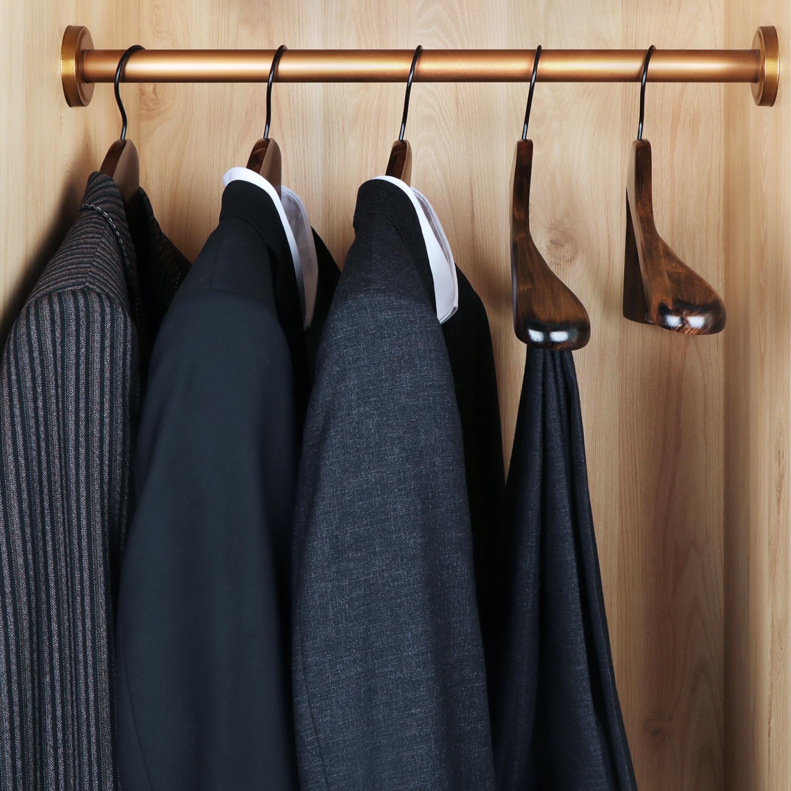 Topia Hanger Set Of 6 Beautiful Coat Suit Jacket Wood Wooden Hangers, Premium Retro Finish With Extra-Wide Shoulder- 360 Black H