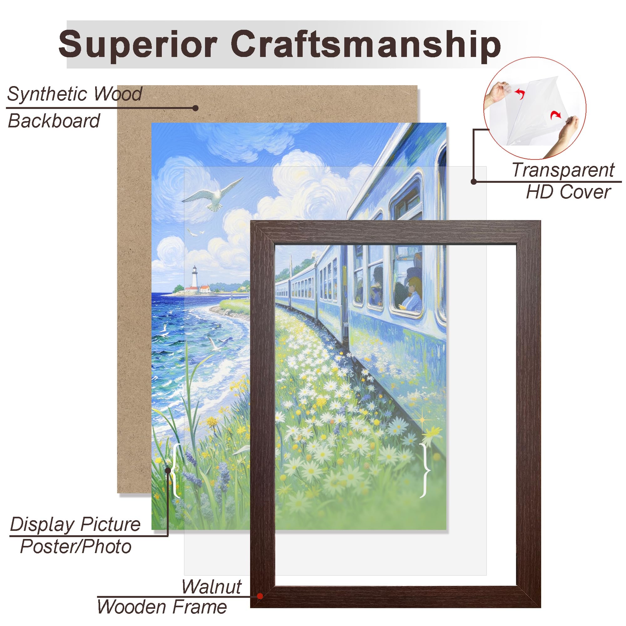 KTKDE 13x19 Picture Frame, Wall Gallery Poster Frames Wooden, Shatter Resistant Glass, Rectangle Photo Frame for Photos,Studio H