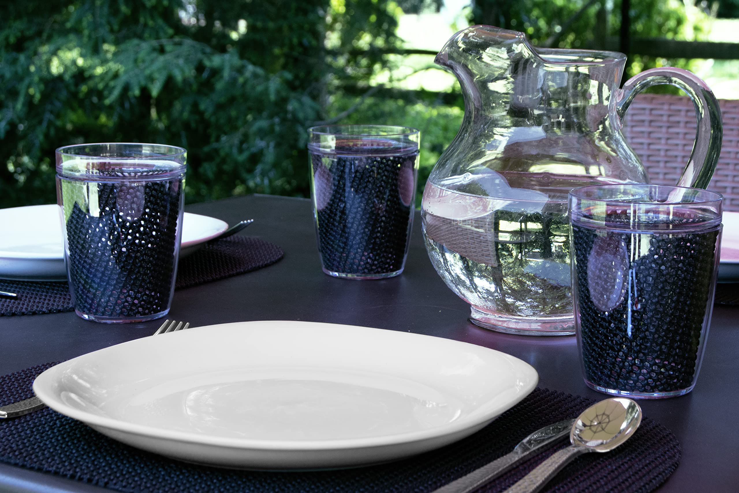 Kraftware Fishnet Oval Placemat For Any Outdoor Table, Black, Set Of 6, Small