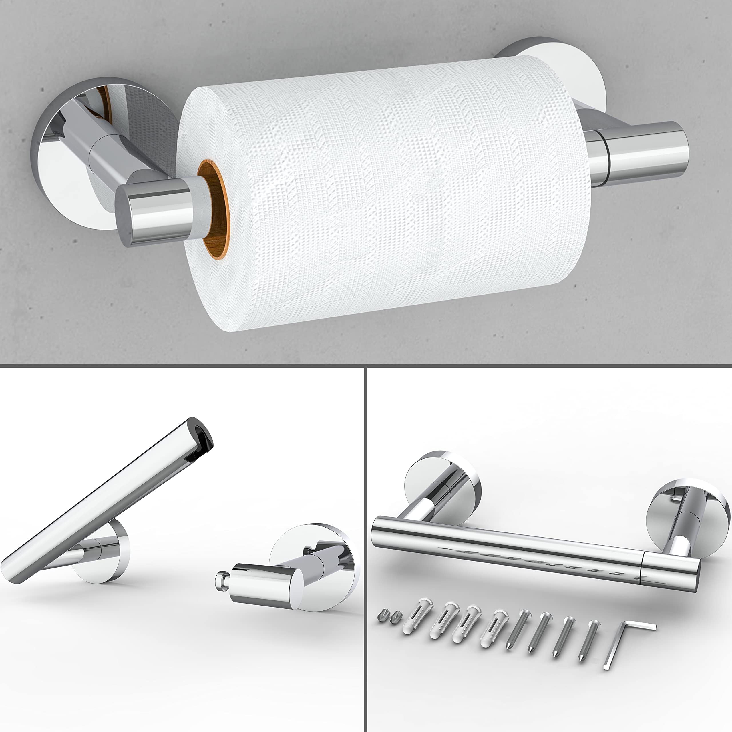 Rarxtr Polished Finish Toilet Paper Holder & Towel Ring Sus304 Stainless Steel 2Pc Bathroom Hardware Set With Double Post Pivoti
