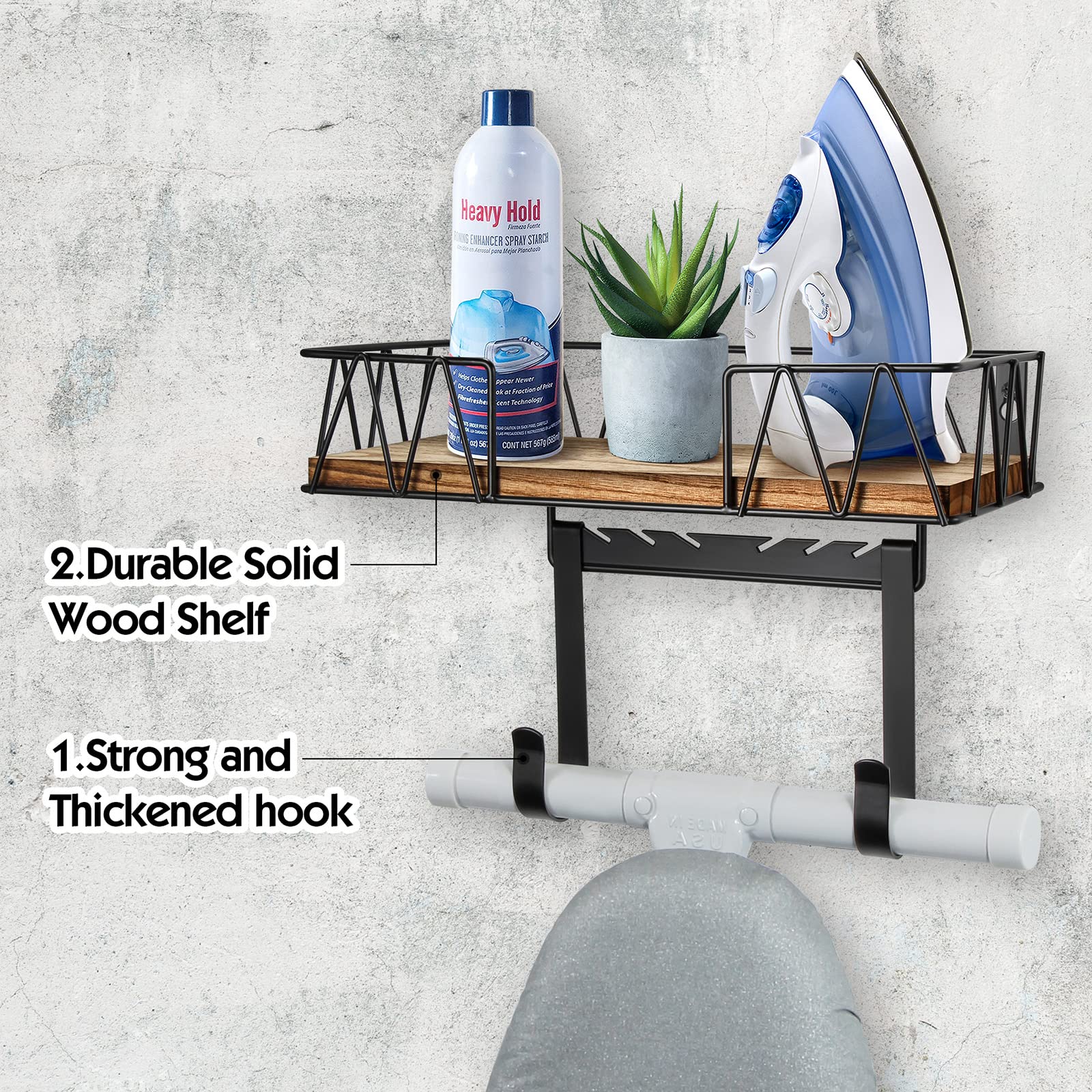 Tj.Moree Ironing Board Holder Wall Mount - Laundry Room Iron And Ironing Board Hanger Laundry Room Decor Organization And Storag