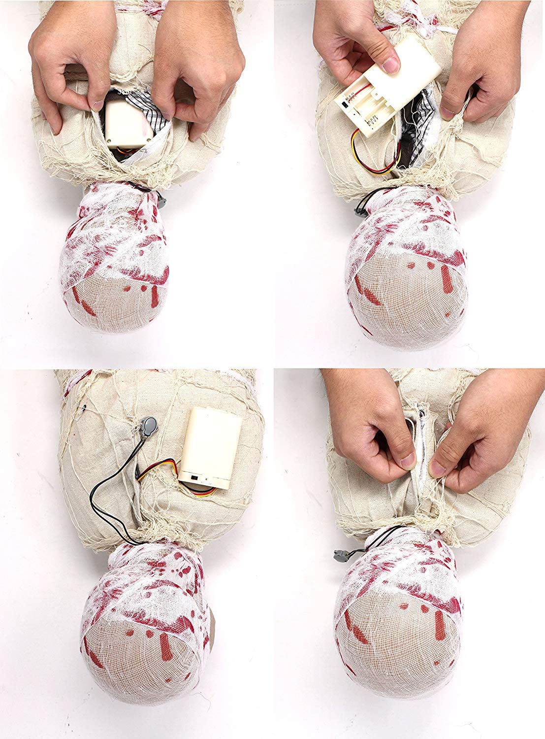 JOYIN 35 Halloween Animated Hanging Cocoon Corpse Decoration, Dead Body Prop with LED Light Up Eyes & Sound Effect, Spooky Corps