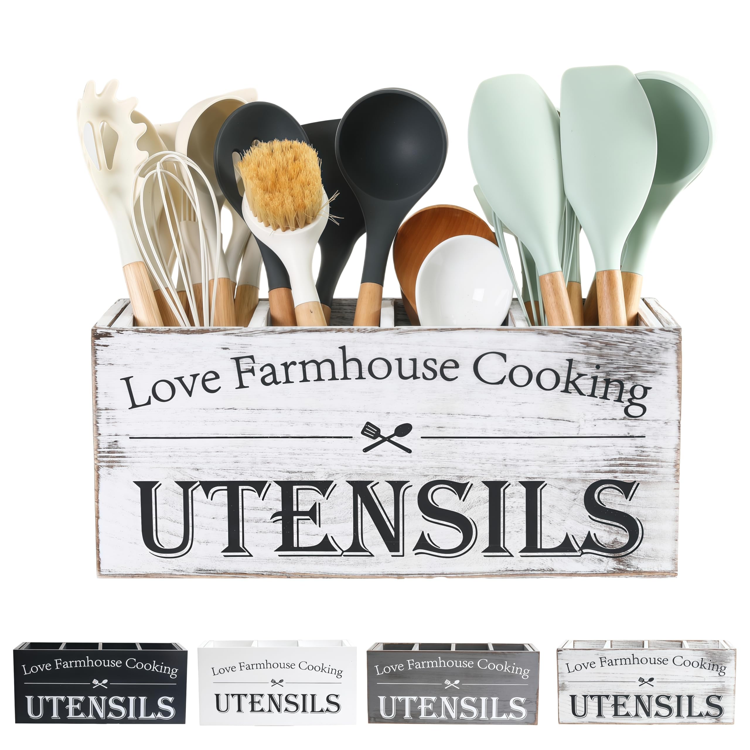 LIBODOUR Utensil Holder, Extra Large Wooden Kitchen Cooking Organizer