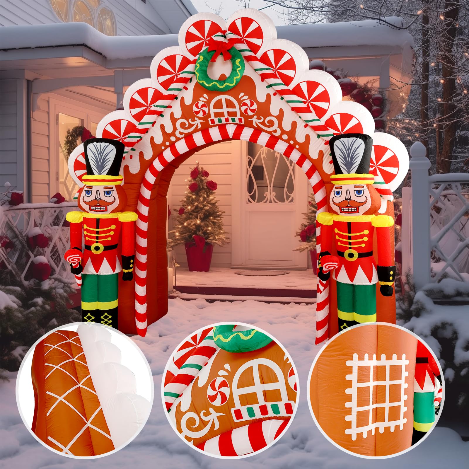 WBHome 10 Ft Christmas Inflatable Gingerbread Candy House with Nutcrackers Outdoor Decorations, Giant Xmas Blow Up Yard Decor wi
