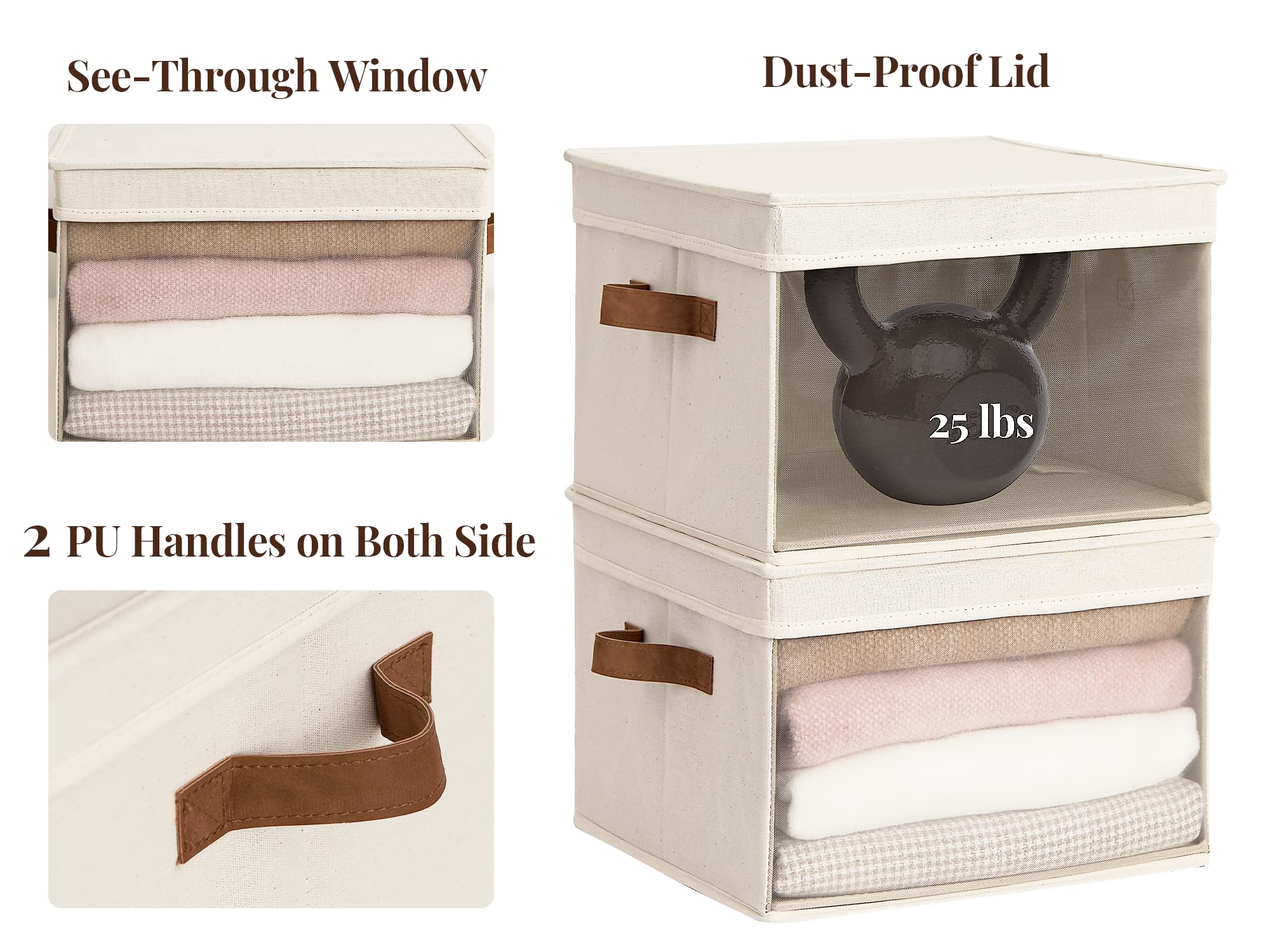 Storageworks Storage Bins With Lids And Clear Window, Storage Basket For Shelves, Fabric Closet Containers And Organizers, Beige