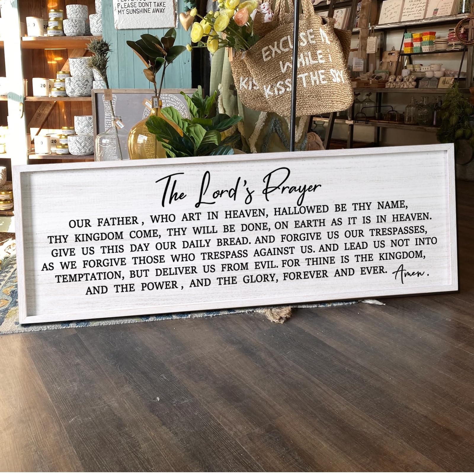 Our Father Prayer Bible Verse Framed Wall Art, 40    15   Rustic Religious Christian Lords Prayer Sign for God Jesus Christ Pray