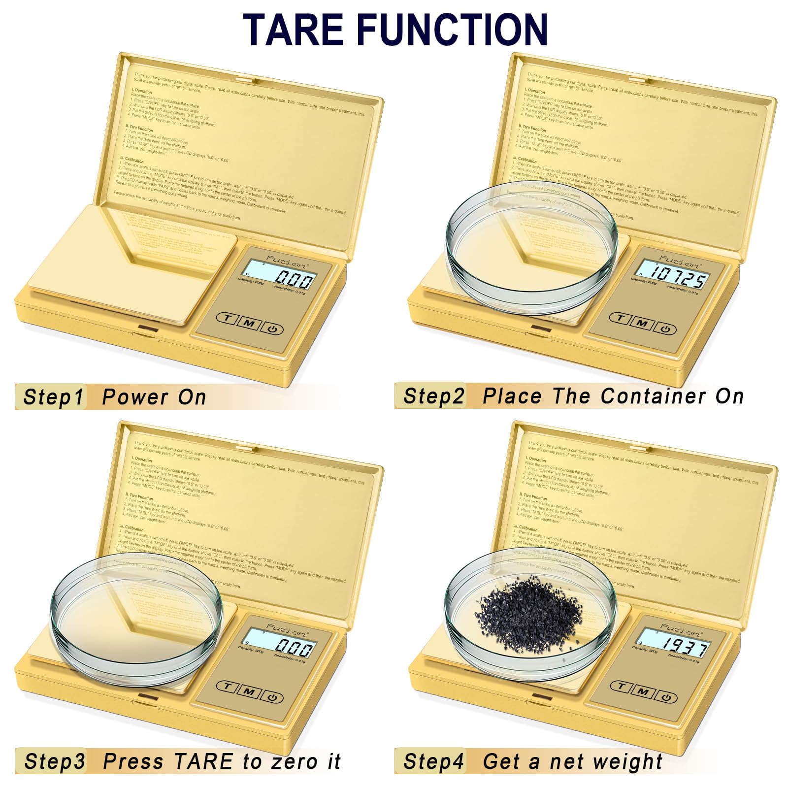 Fuzion Gram Scale, 200Gx0.01G Digital Pocket Scale Gold Titanium Plating, High Precision Small Scale, 6 Units Jewelry Scale With
