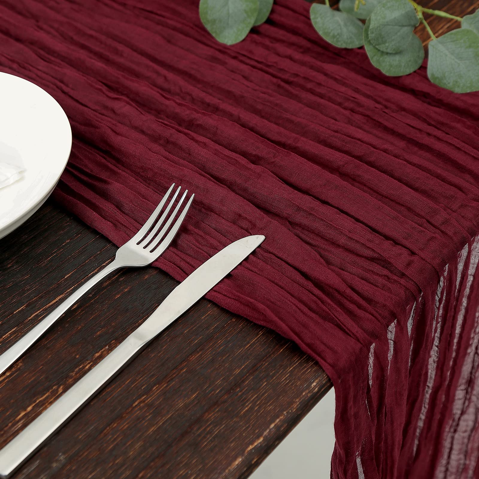 Dolopl Valentines Day Cheesecloth Table Runner Burgundy 13.3Ft Boho Gauze Cheese Cloth Table Runner Rustic Sheer Runner 160Inch