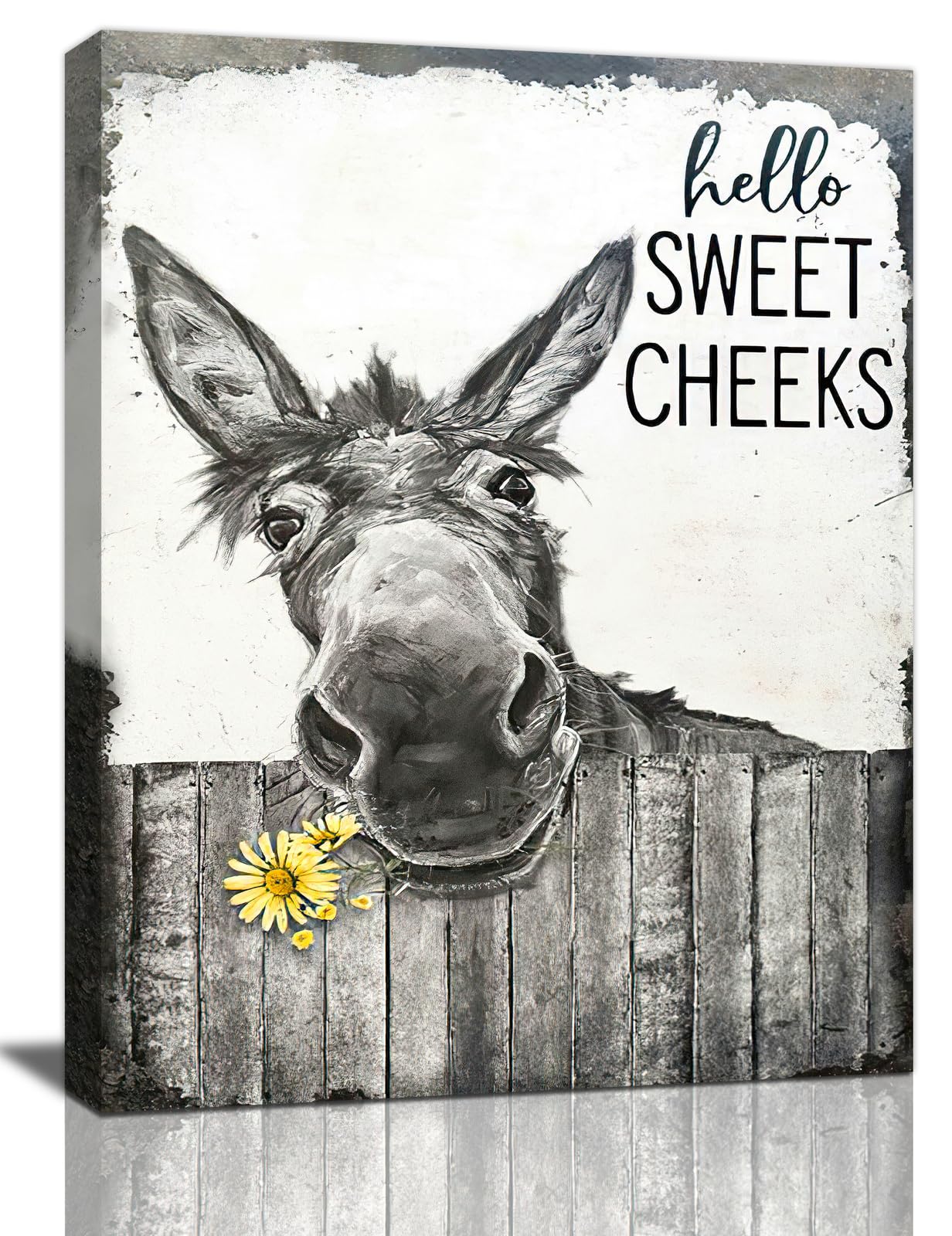 Farmhouse Bathroom Wall Art Donkey Poster Funny Donkey Pictures For Wall Rustic Canvas Print Black And White Painting Animal Wal