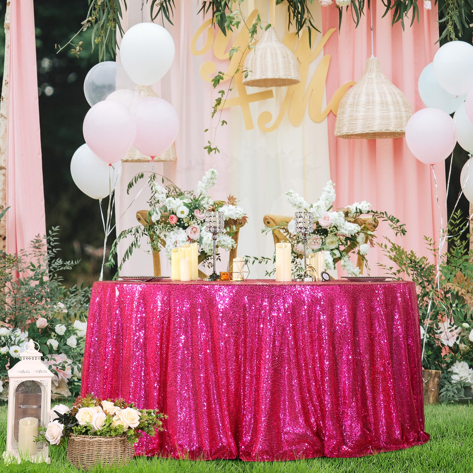 Partydelight Hot Pink Sequin Tablecloth 70 Inch Round Tablecloth Glitter Tablecloth For Party Baby Shower Christmas Decorations