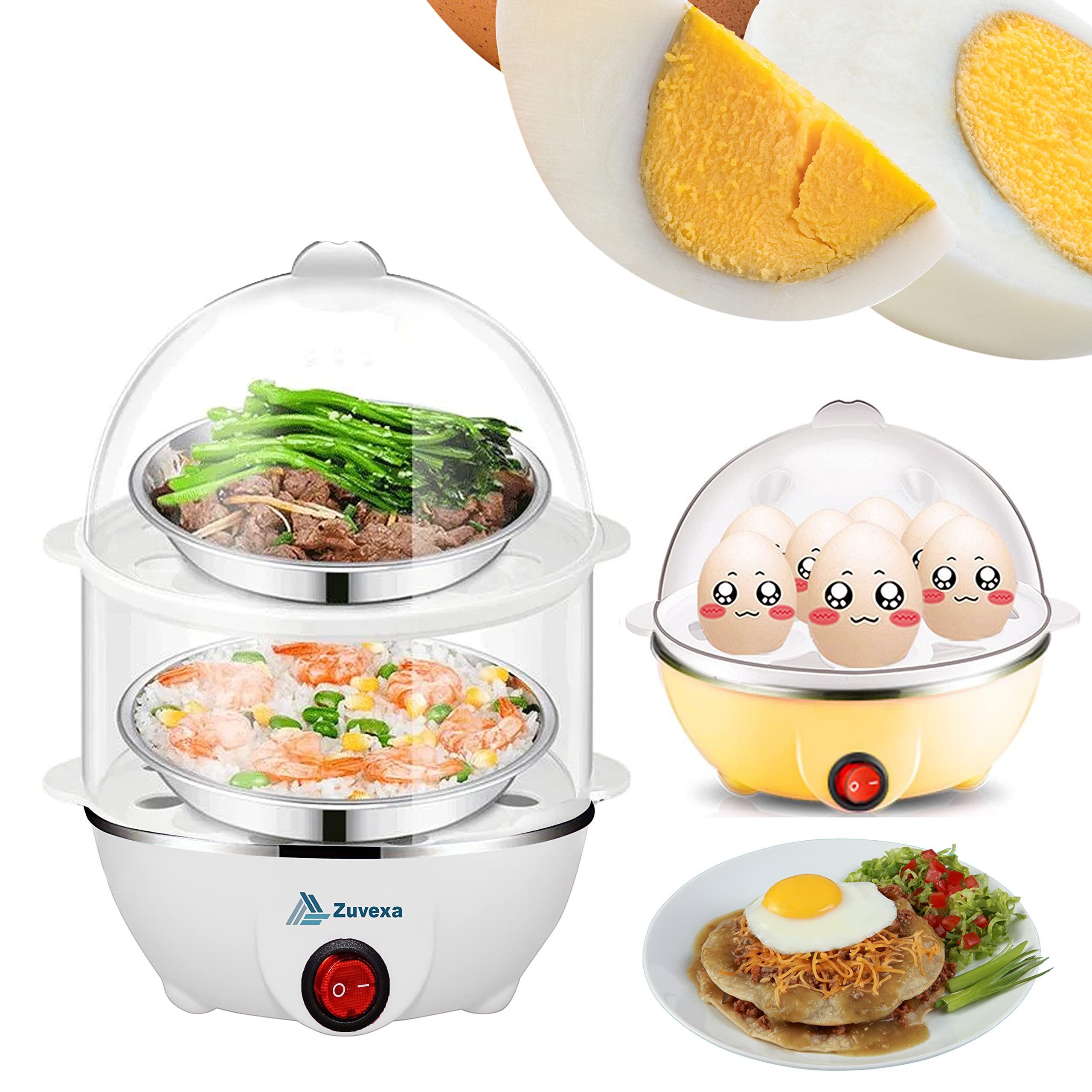 Zuvexa Egg Boiler Poacher Automatic Off Steaming, Cooking, Boiling Double Layer 14 Egg Boiler (Multicolor)