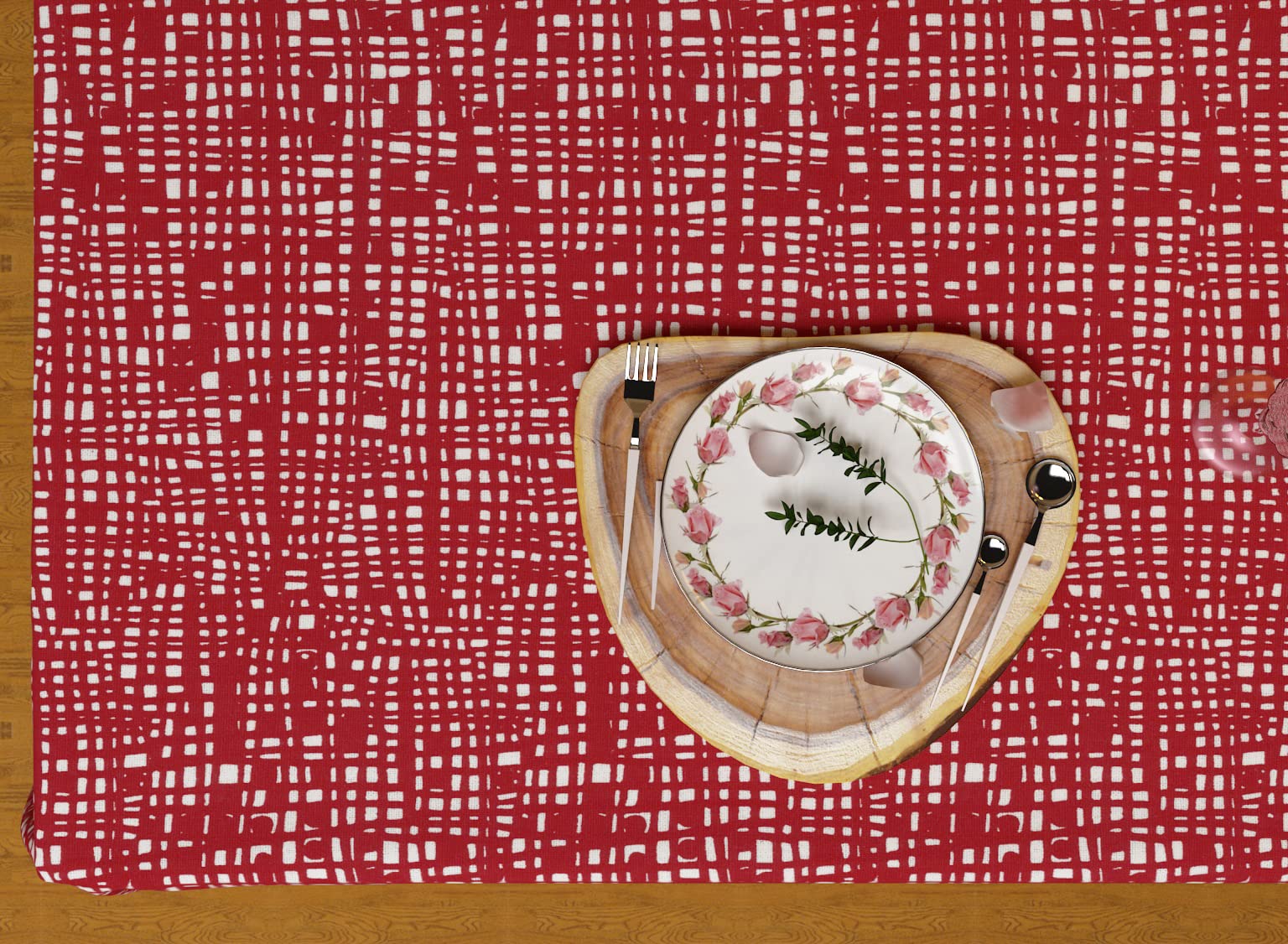Table Cloth - Nest Red, 100% Cotton Rectangular Table Cover, Size 60X102 Inch. For Kitchen, Dining, Tabletop, Decoration, Partie