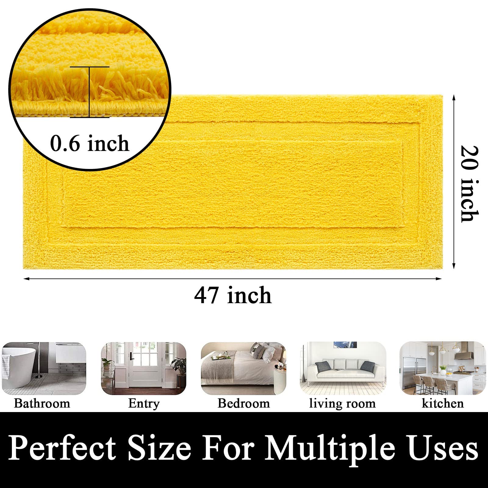 Shacos Super Soft Bathroom Runner Rugs 20''X47'' Non Slip Bath Rug Runners Microfiber Absorbent Long Bathroom Mats Long Bath Rug