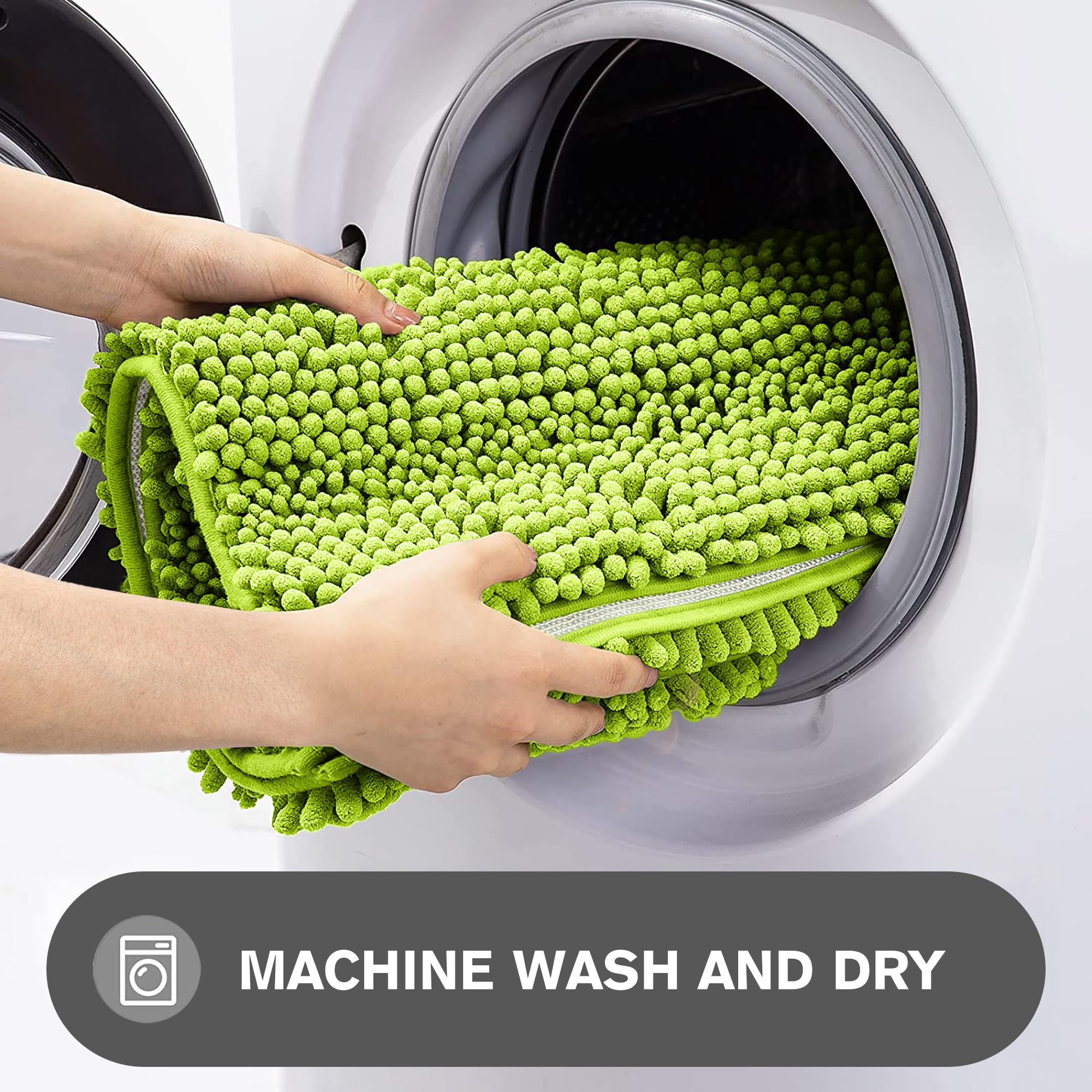 Pureswan Lime Green Bathroom Rugs - Absorbent And Washable Bath Mat, Non-Slip, Thick Soft Chenille Bath Rugs For Bathroom Floor,