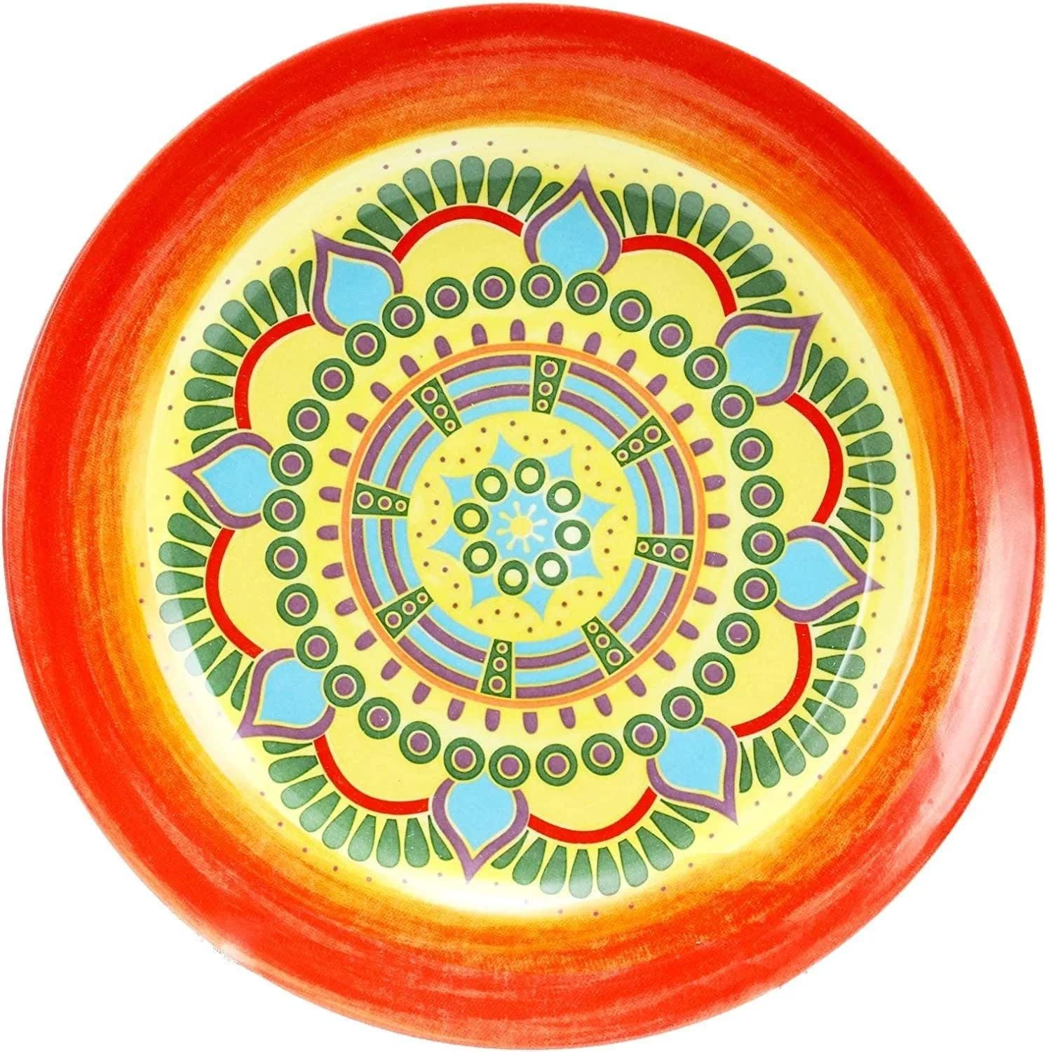 Elama Multicolored Round Stoneware Mandala Pattern Dinnerware Set, 16 Piece, Blue