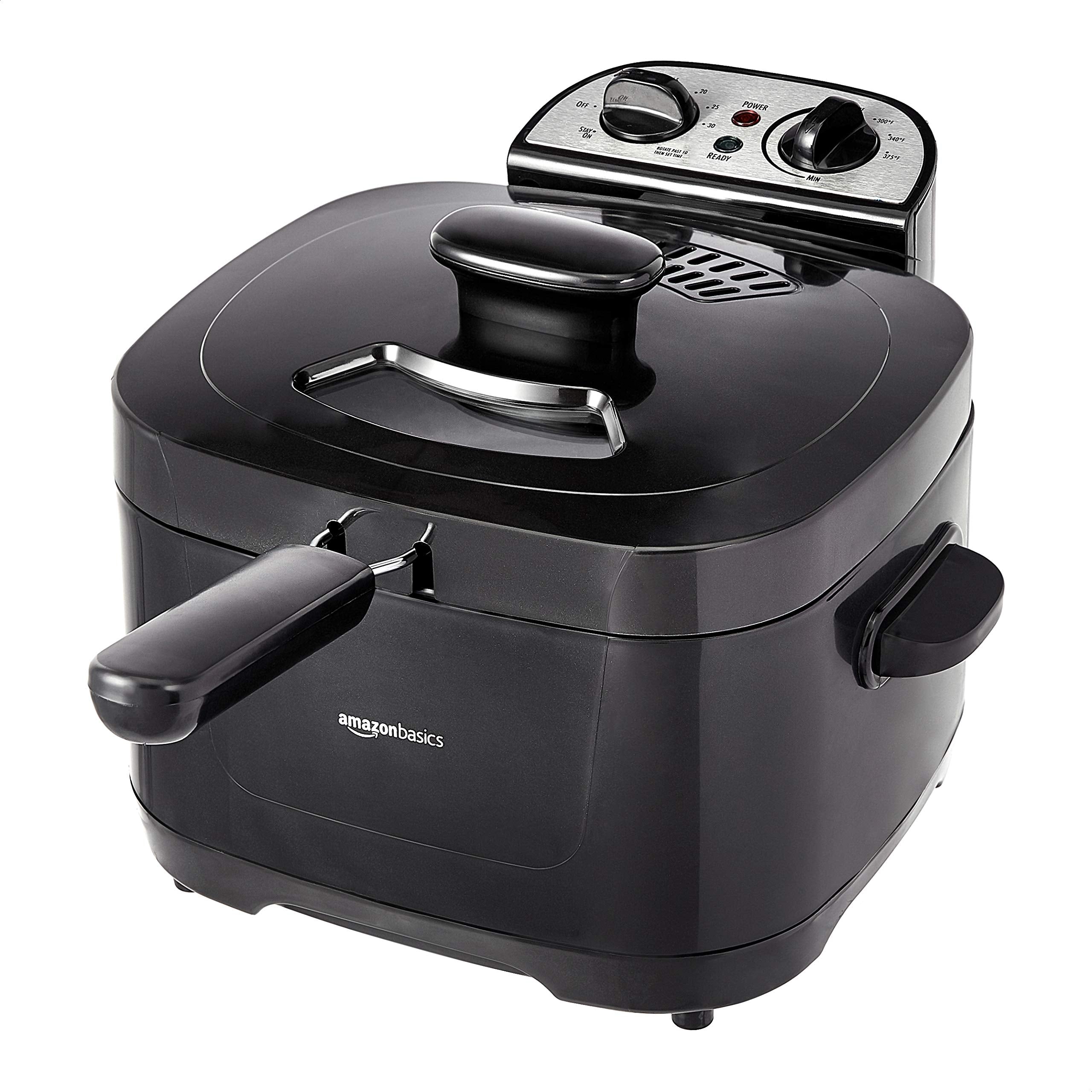 Amazon Basics 2.1-Qt (2.0L) Electric Deep Fryer with 8-Cup Oil Capacity, Timer, Adjustable Temperature, Easy Draining Basket, Vi