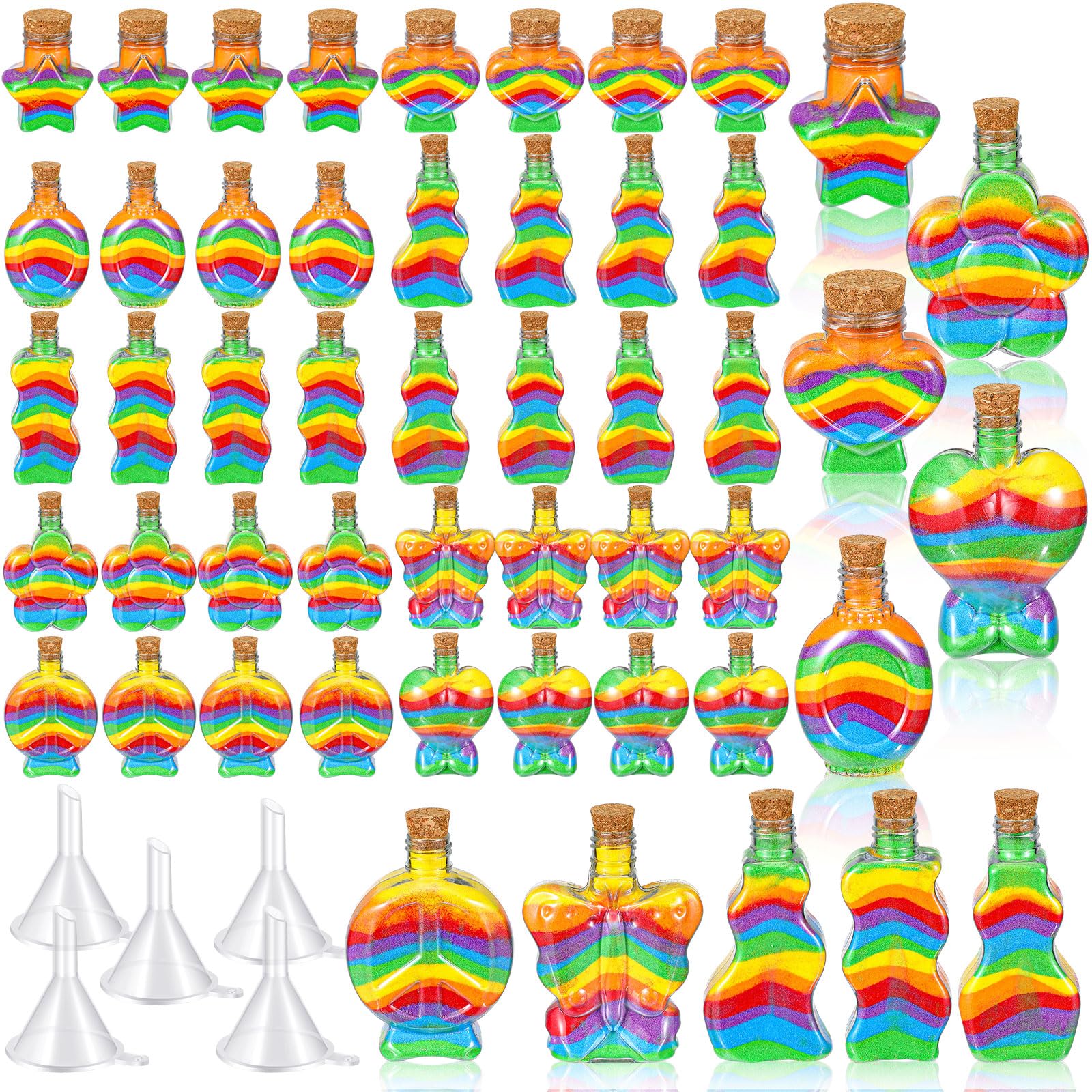 Bokon 50 Pcs Plastic Sand Art Bottles Bulk Sand Containers for Sand Art Containers with Plastic Funnels for DIY Crafts Wedding B