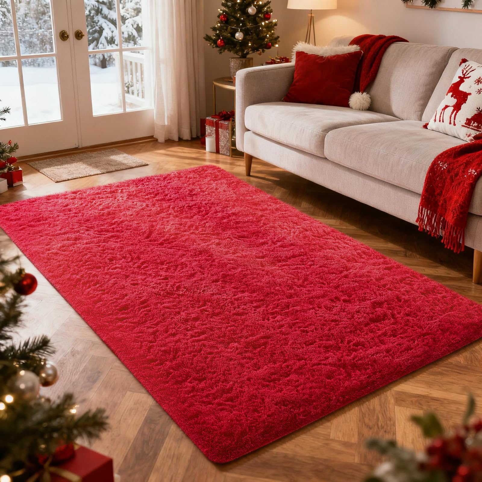 Ophanie Red Rugs for Bedroom Living Room, Fluffy Fuzzy Furry Carpet, Plush Soft Shaggy Bedside Indoor Floor 4x6 Area Rug for Kid