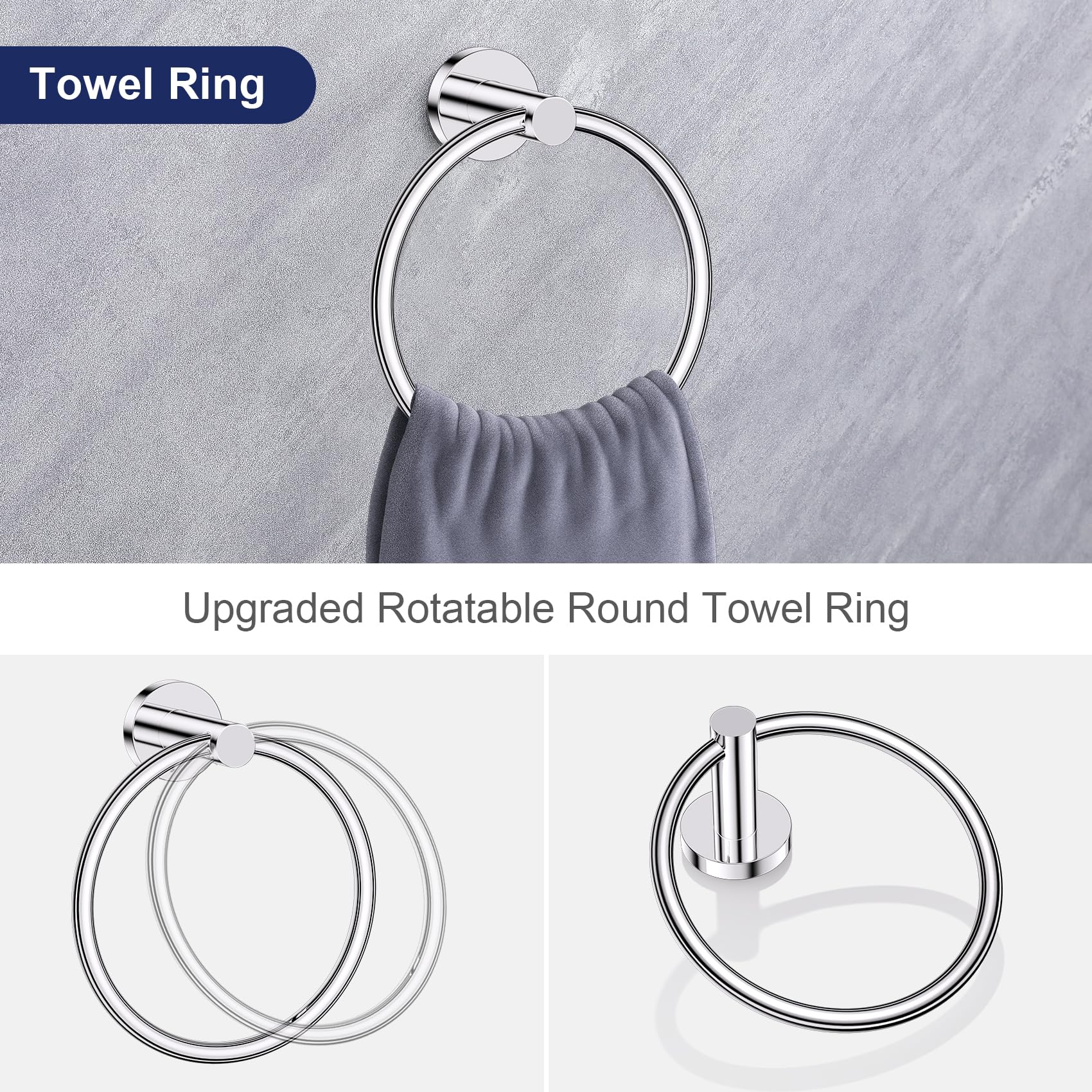 Lairuier Polished Chrome Bathroom Hardware Set, 10-Piece Towel Bar Set Sus304 Stainless Steel Bathroom Hardware Accessories Set