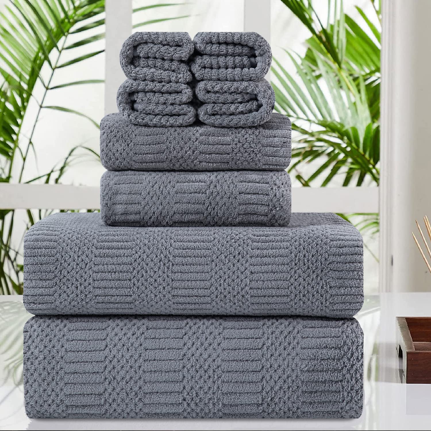 8 Piece Oversized Gray Bath Towel Set-2 Extra Large Bath Towel Sheets,2 Hand Towels,4 Washcloths-600Gsm Soft Highly Absorbent Qu