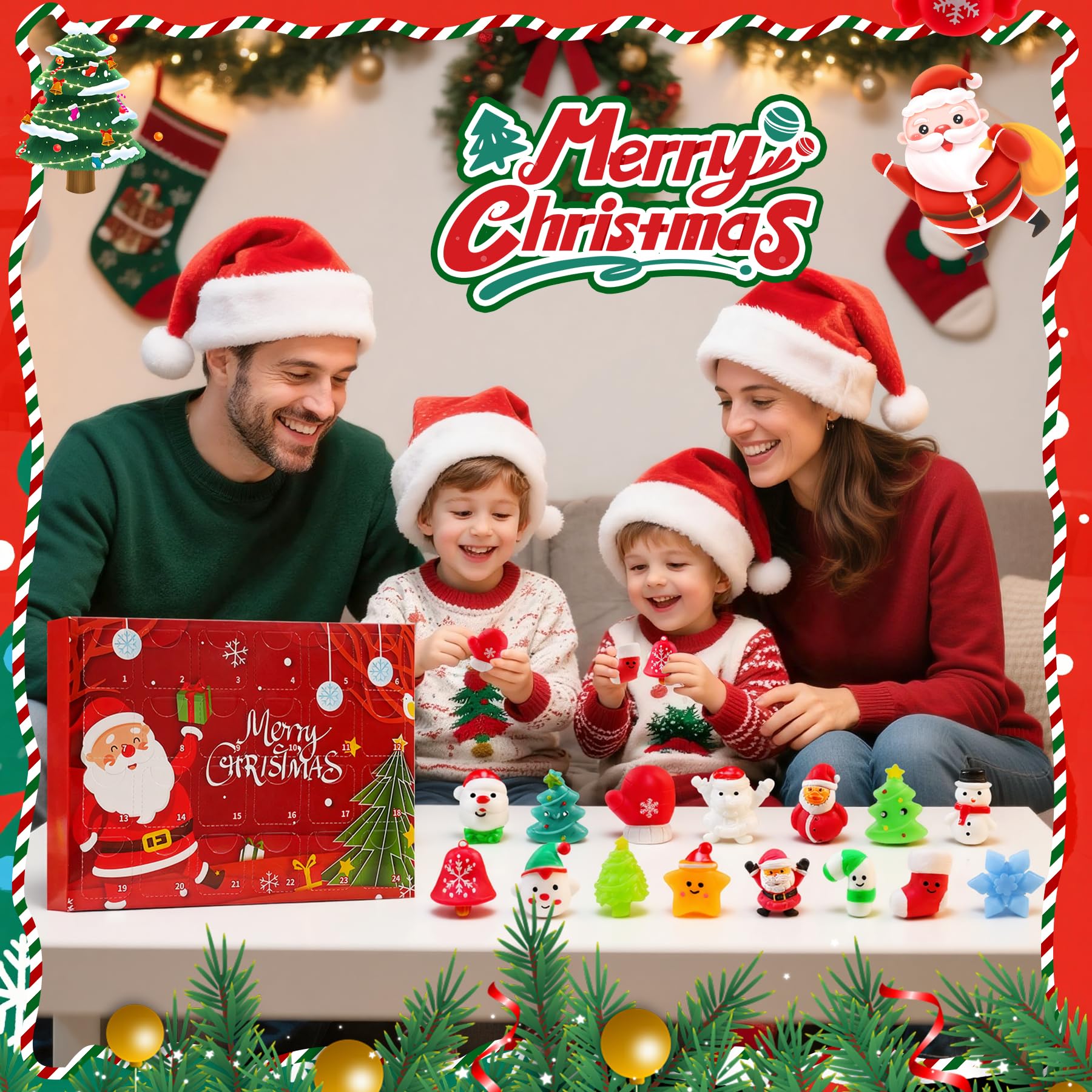 YUYUGAGA Christmas Squishy Advent Calendar 2025, 24 Mochi Toys, Red Box, Perfect Gift for Kids and Teens
