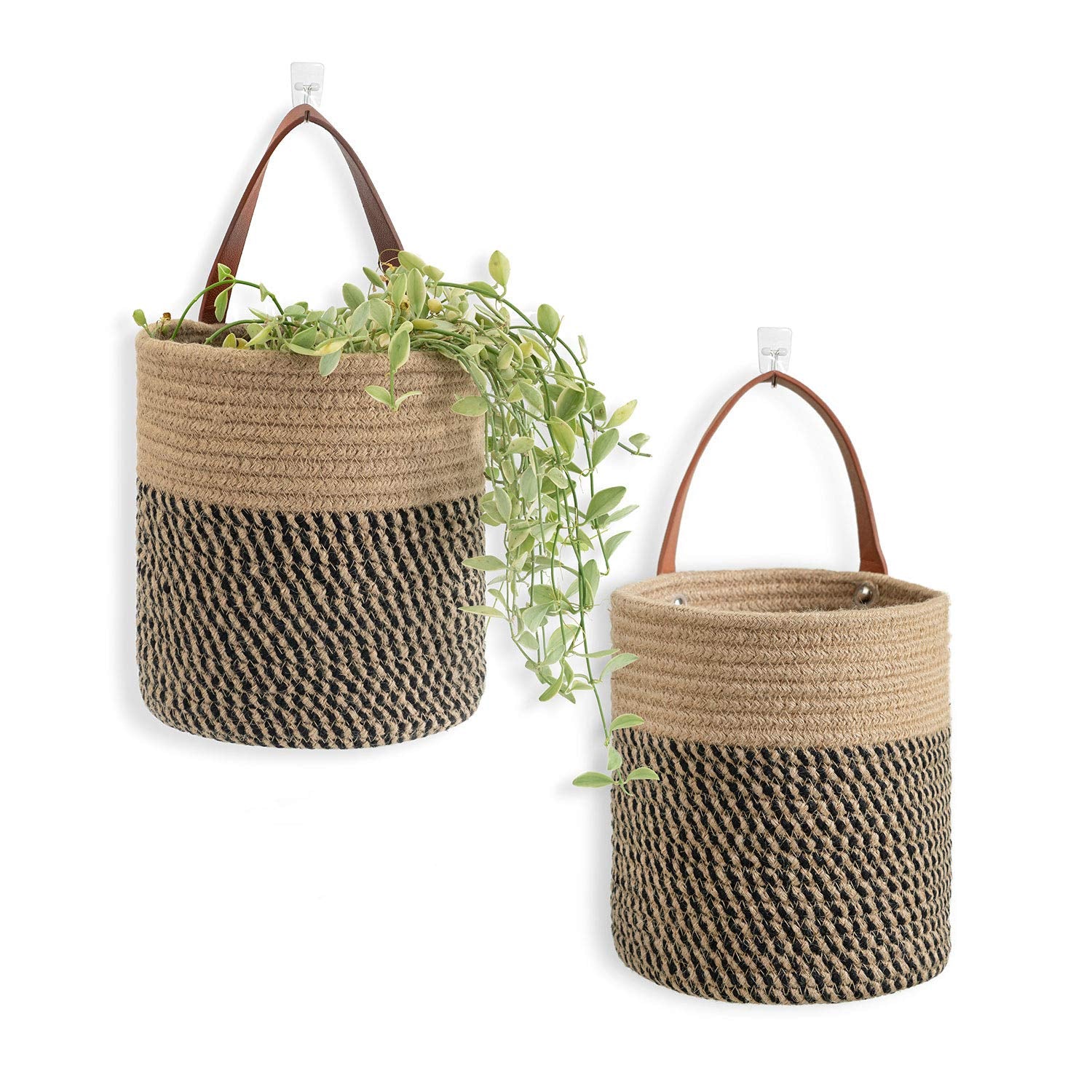 Goodpick 2Pack Jute Rope Hanging Basket - 7.87 '' X 7 '' Small Woven Fern Wall Hanging Basket Flower Plants, Jute Woven Basket K