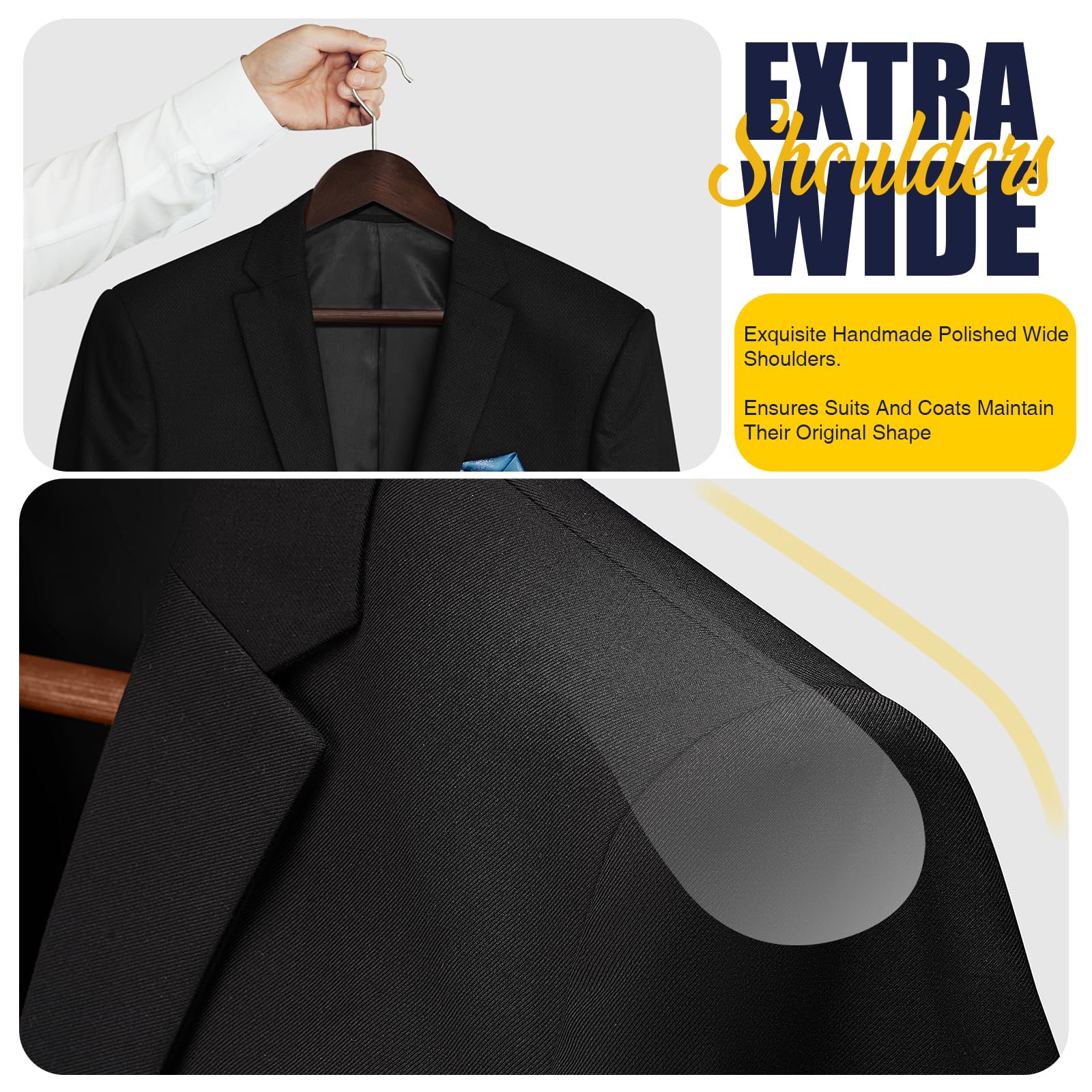 Uinicor Suit Hangers 6 Pack Wooden Coat Hangers,Wide Shoulder Hangers With Non Slip Pants Holder,Heavy Duty Clothes Hangers,Suit