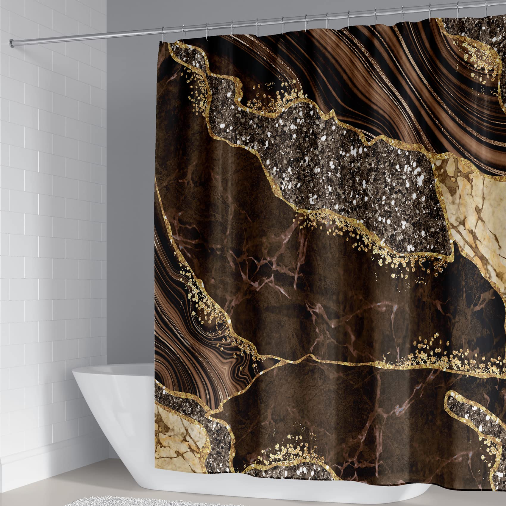 Emhome 4Pcs Marble Shower Curtain Sets, Modern Bathroom Sets With Shower Curtains, Toilet Lid Rug, Contour Mat And Bath Mat, Bat