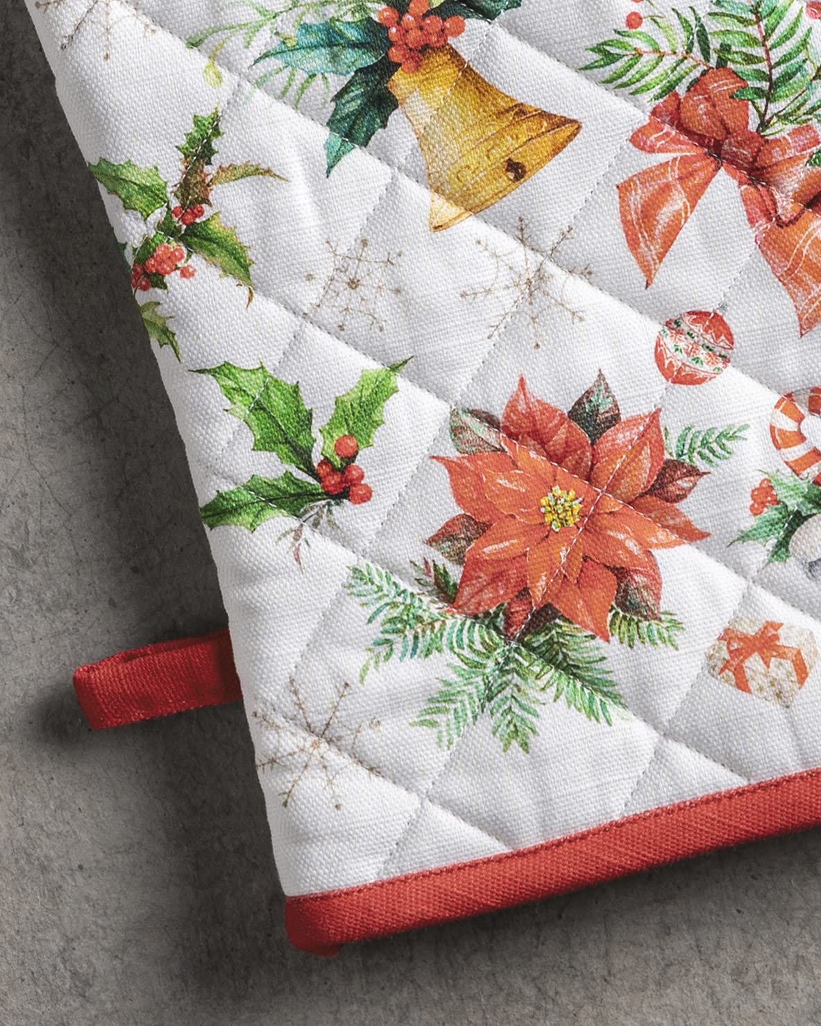 Maison d' Hermine Oven Mitt & Pot Holder 100% Cotton Heat Resistant Kitchen Oven Mitt (7.5''x13'') & Pot Holder (8''x8'') for Chef  Restaurants  Wedding  Chromo - Thanksgiving/Christmas