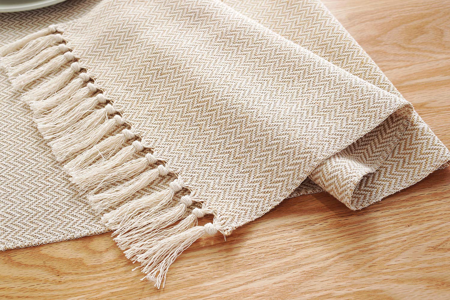 13 X 90 Inch Fall Farmhouse Cotton Linen Table Runner With Handcraft Tassel, Rustic Jute Burlap Table Runners 90 Inches Long For