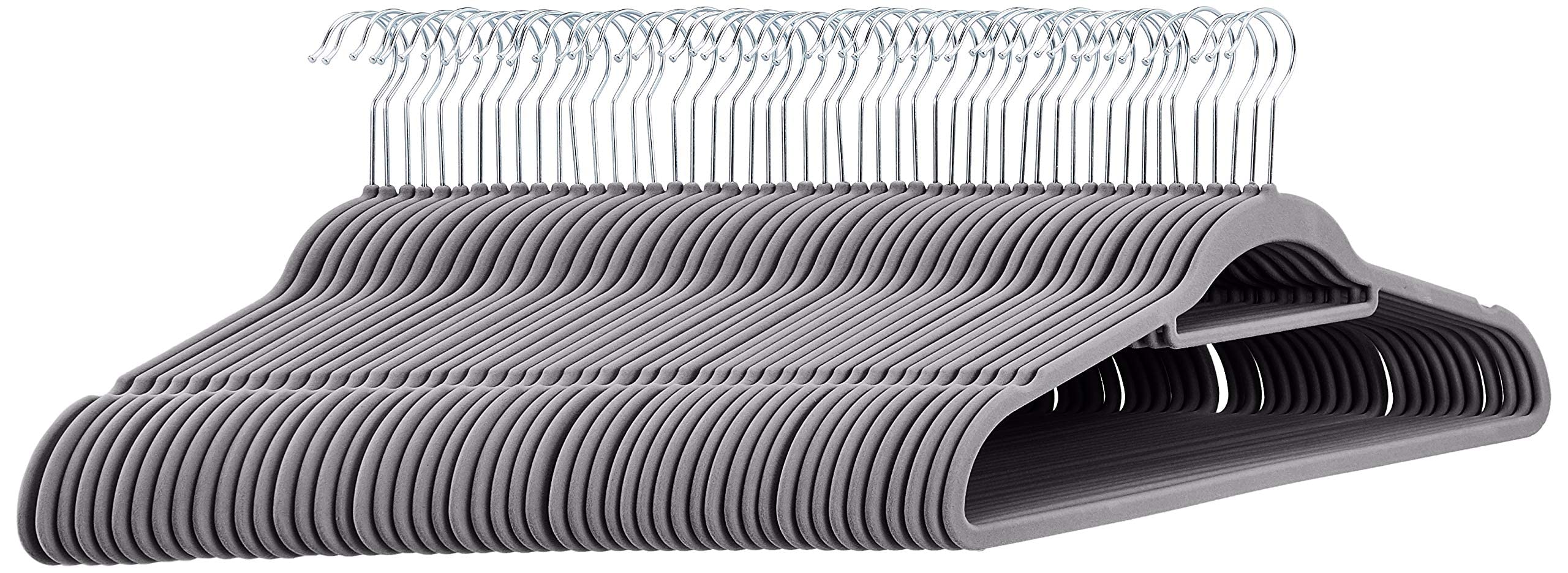 Amazon Basics Heavy Duty Non-Slip Velvet Suit Hangers with Horizontal Tie Bar, 50-Pack, Dark Gray