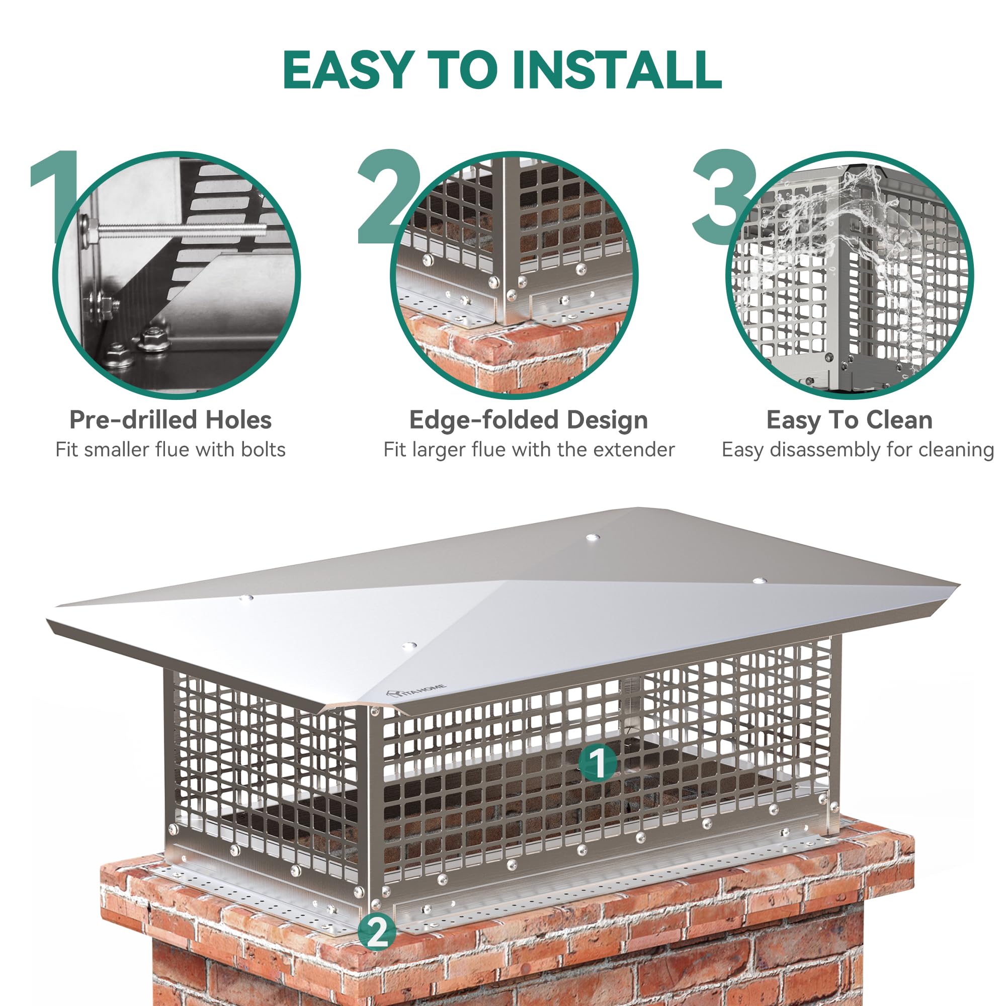 Yitahome Chimney Cap, 13'' X 24'' Chimney Cover For Outside, 304 Stainless Steel Fireplace Chimney Caps With Adjustable Metal St