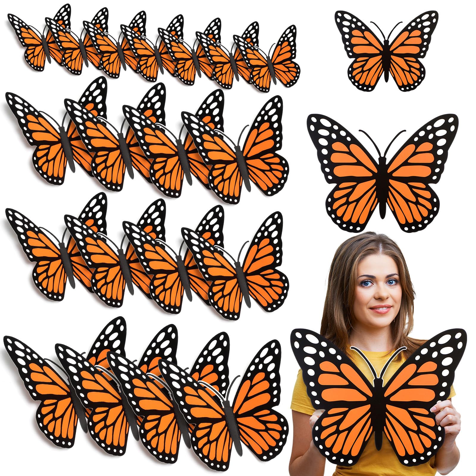 Affrolling 20 Pcs Vbs Decorations Large Monarch Butterfly Decorations 11.8 Inch 3D Orange Yellow Blue Artificial Monarch Butterf