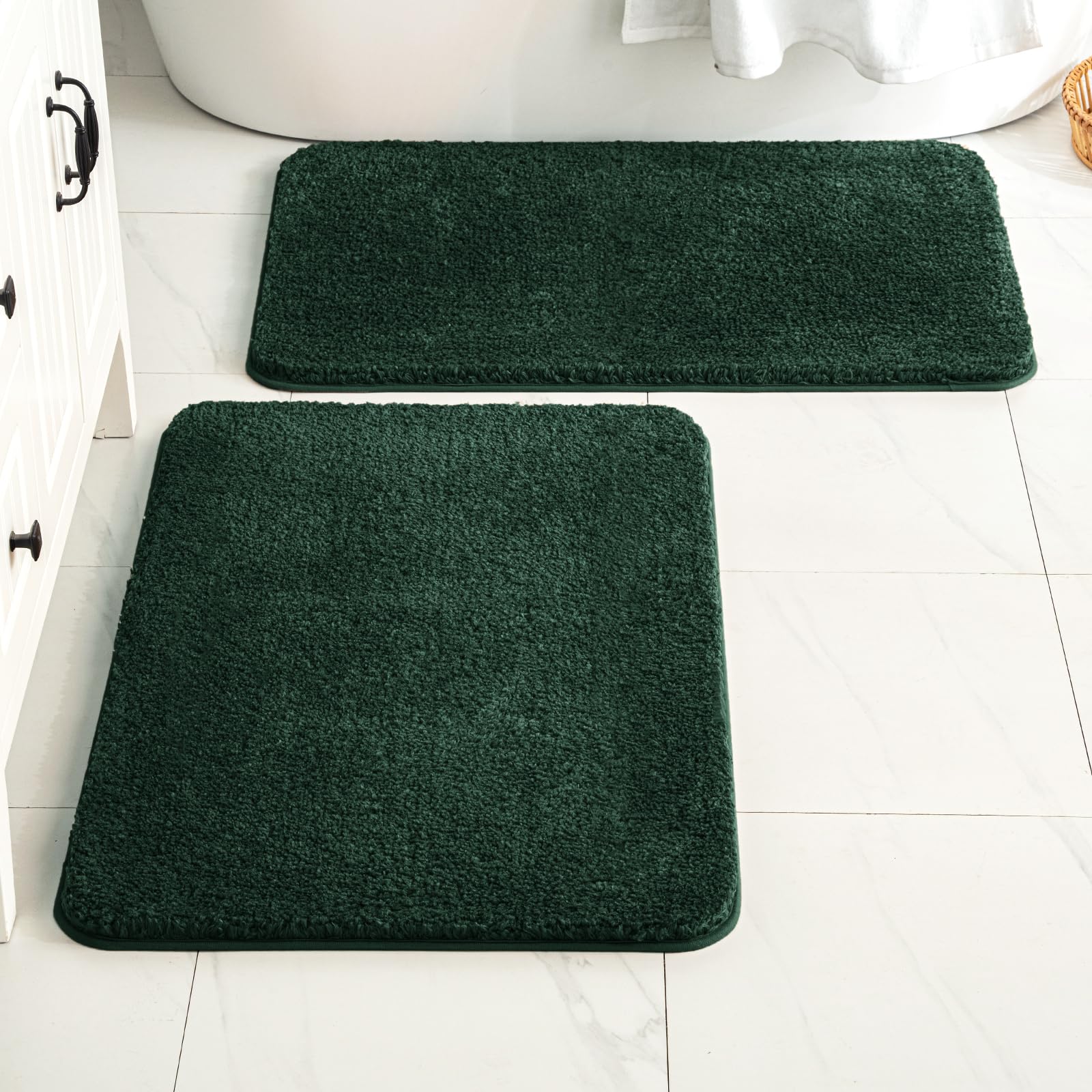 Miulee Dark Green Bathroom Rugs Set 2 Piece, Non Slip Bath Mat With Absorbent Microfiber, Ultra Soft Thick Rugs For Bathroom Flo
