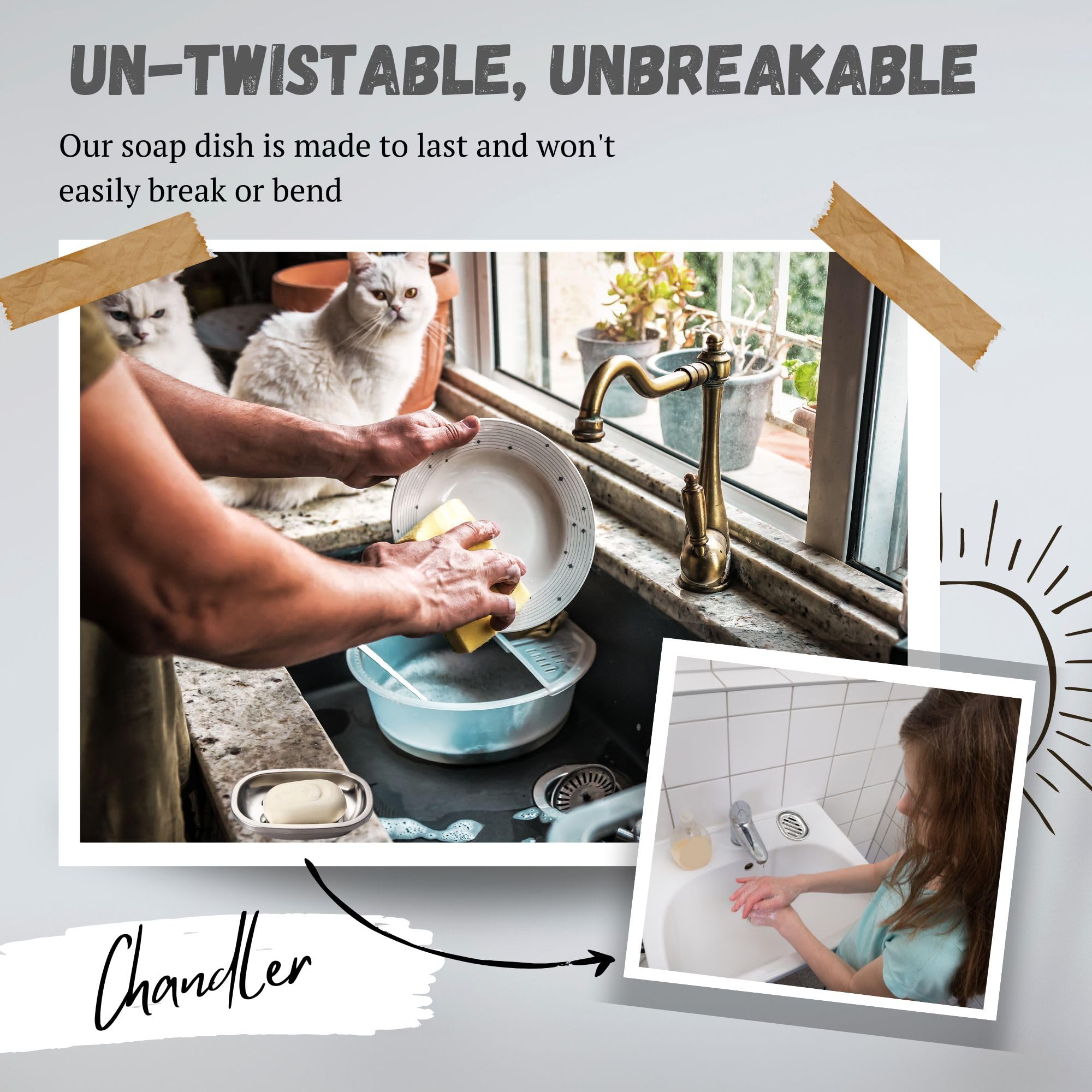 Chandler Soap Dish | Stainless Steel Soap Holder - Anti Rust, Sponge Holder For Kitchen Sink - Soap Saver (Heavy 3.7, L 5'' W 4'