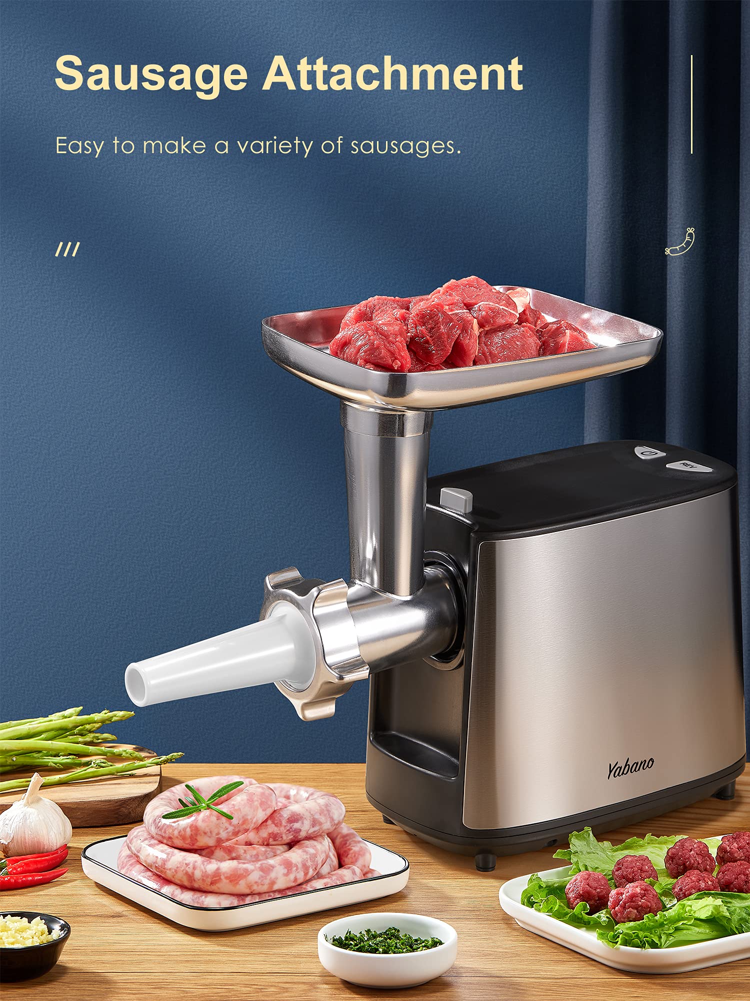 Yabano 3000W Max Heavy Duty Electric Meat Grinder With Sausage Stuffer Maker & Kubbe Kit, 2 Stainless Steel Grinding Plates For