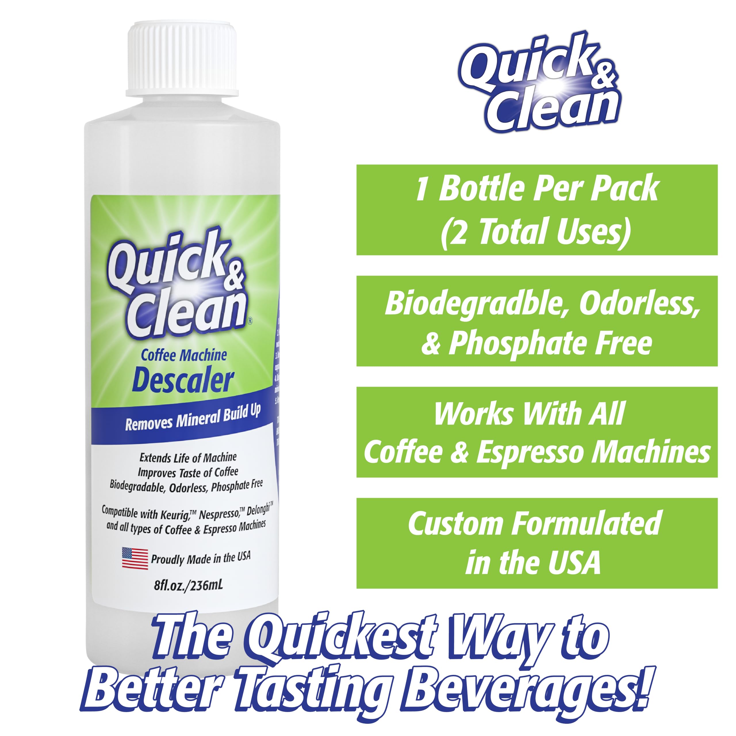 Quick & Clean 4-Pack Of Cleaning Cups + 2 Filters With Descaler Bundle (2 Total Uses) - 2.0 Compatible, Descaling Solution For K
