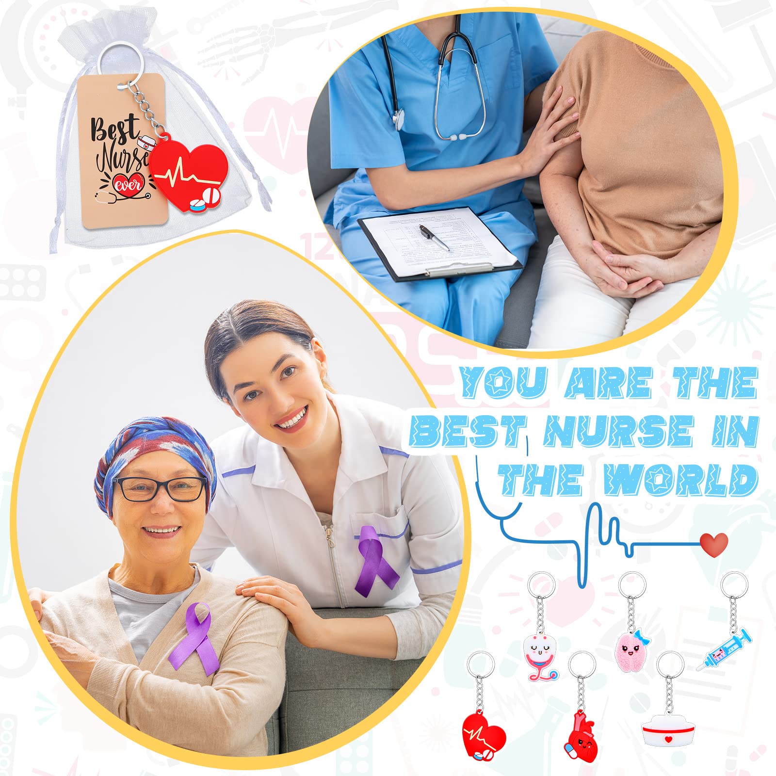 Sureio 36 Nurse Party Favors Set Include 36 Pcs Silicone Nurse Keychain 36 Best Nurse Ever Cards And 36 Drawstring Bags Nurse Gr