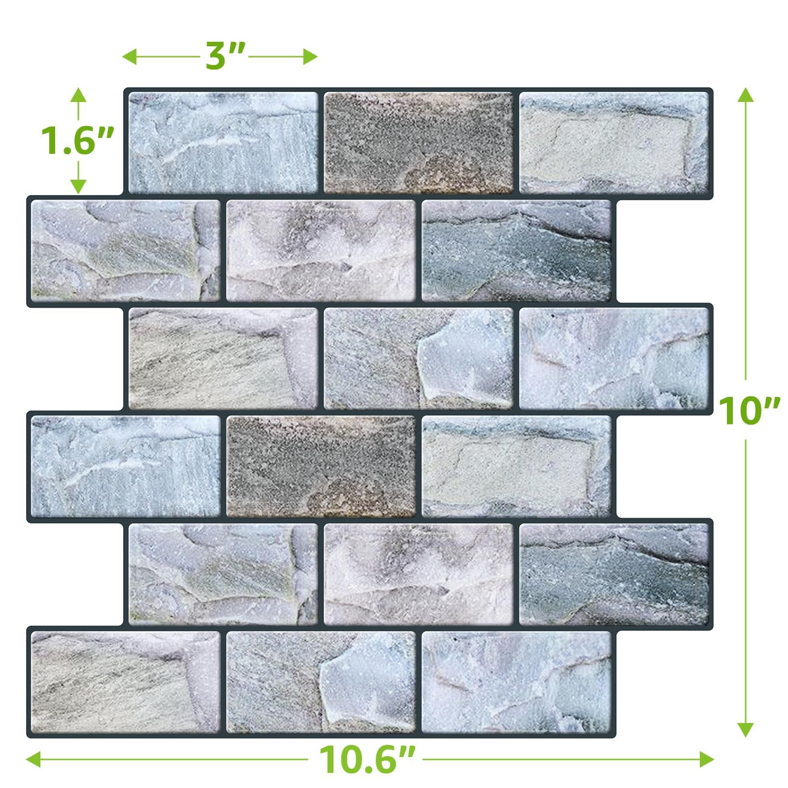 VANCORE 3D Vinyl Peel and Stick Backsplash - 10 Sheets Blue Waterproof Wallpaper with Marble Texture for Kitchen and Bathroom