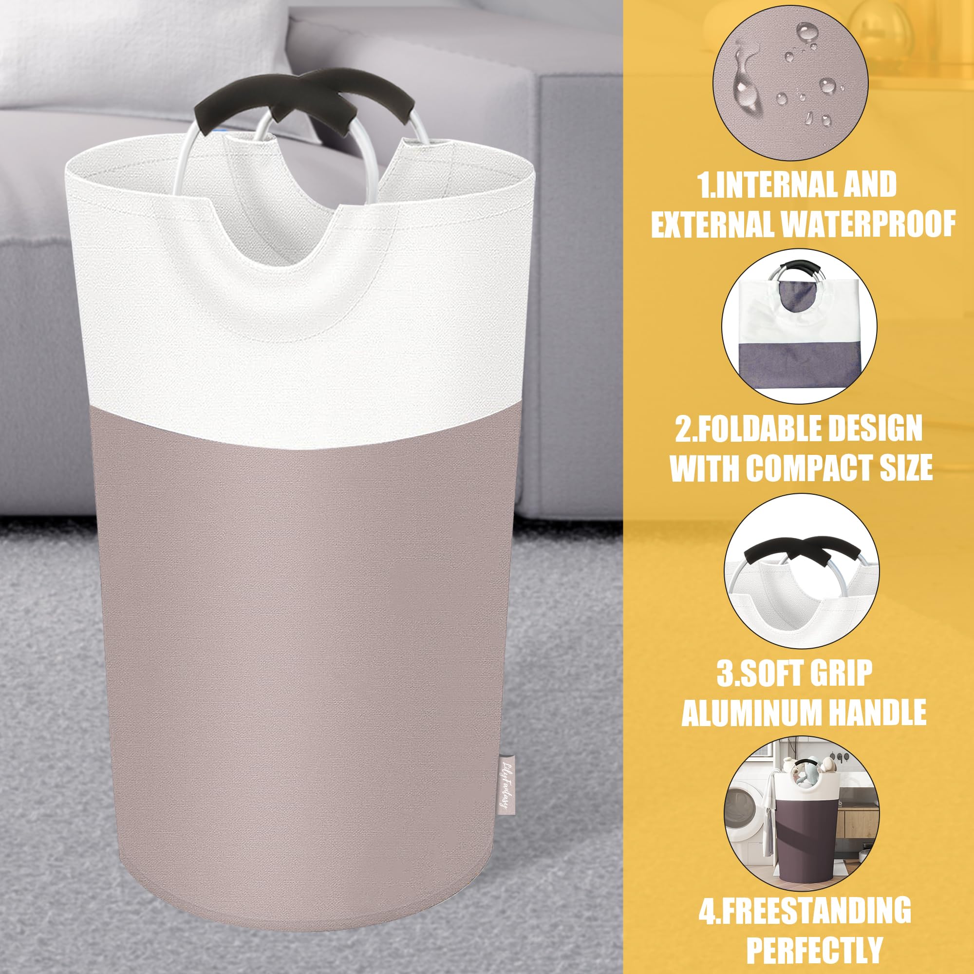 Lilyfantasy 90L Laundry Basket, Collapsible Laundry Hamper With Padded Handles, Waterproof Laundry Bag, Tall Clothes Hamper Stan