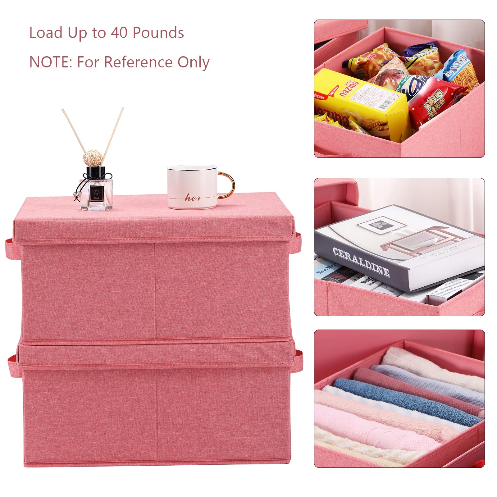 Hoonex Linen Foldable Storage Bins With Lids, 2 Pack, Storage Boxes With Carrying Handles And Sturdy Heavy Cardboard, 16.5'' L X