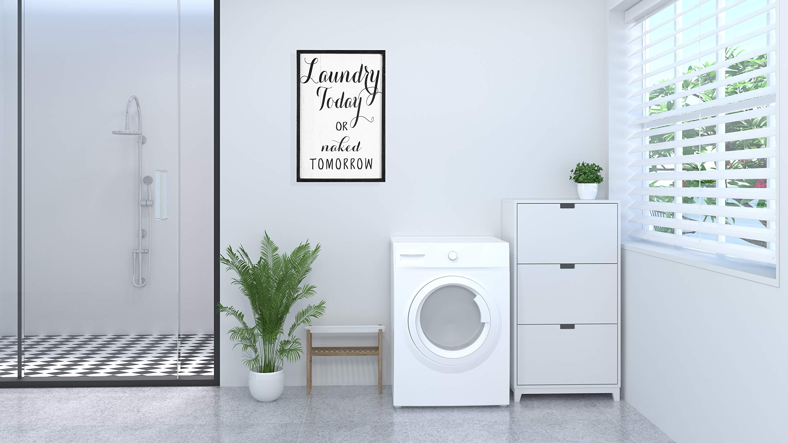 Creative Co-Op Laundry Today Or Naked Tomorrow Wood Framed D  Cor Wall Art, Black 13.00'' X 19.25''