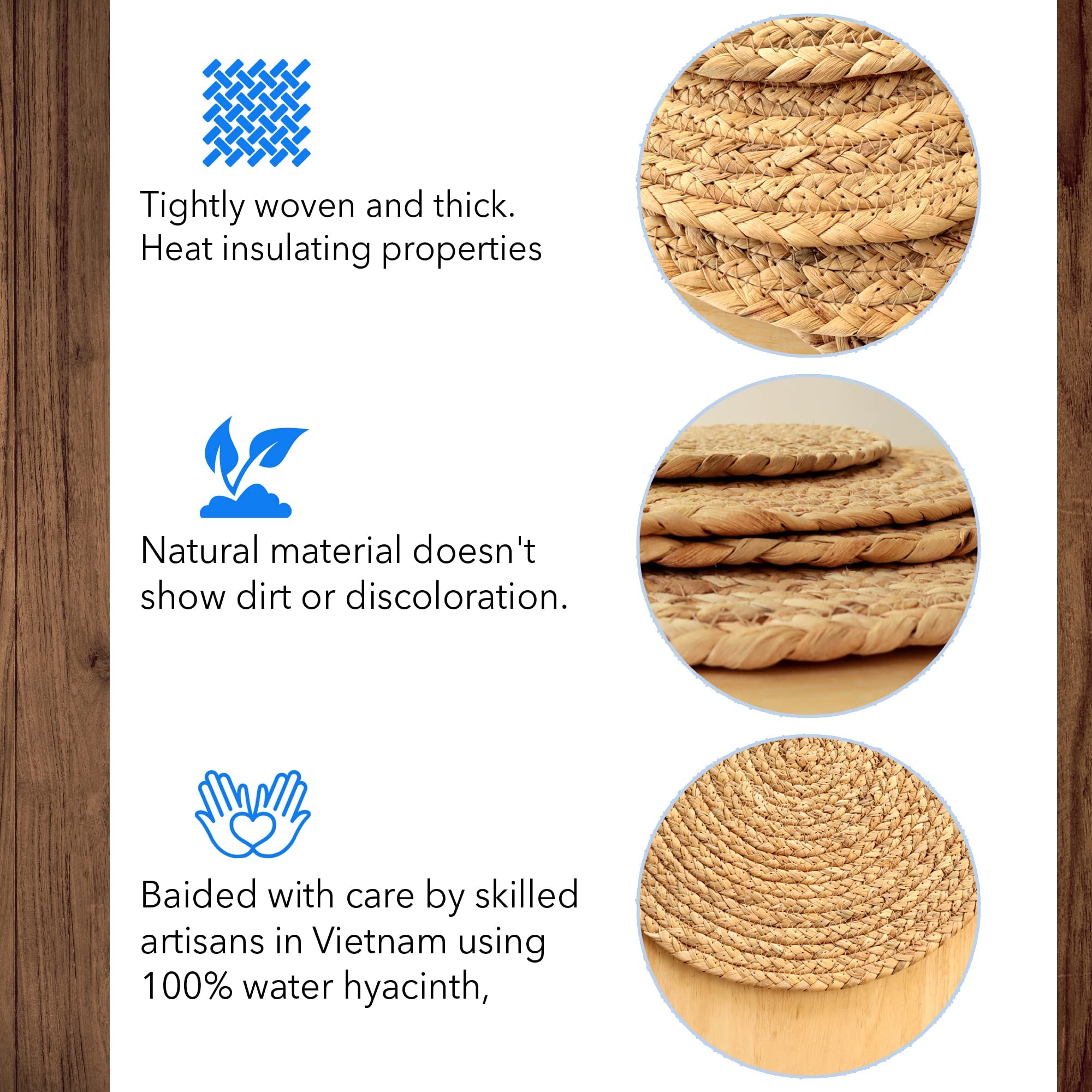 Round Braided Placemats Set Natural Round Placemats For Kitchen Dining Table 13.8 Inch Round Indoor Outdoor Woven Wickers Table
