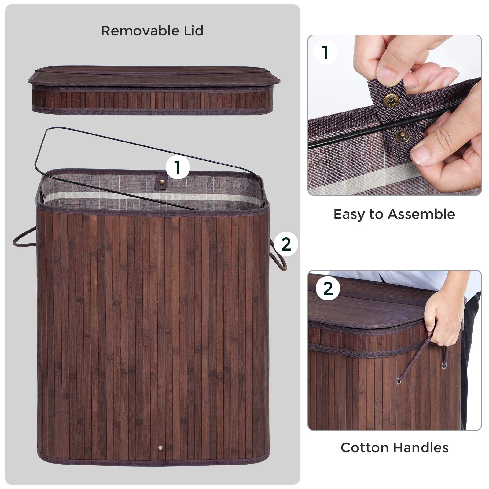 Songmics Laundry Hamper With Lid, Bamboo Launry Basket With Handles, Foldable Storage Basket For Laundry Room, Bedroom, 100L, Br