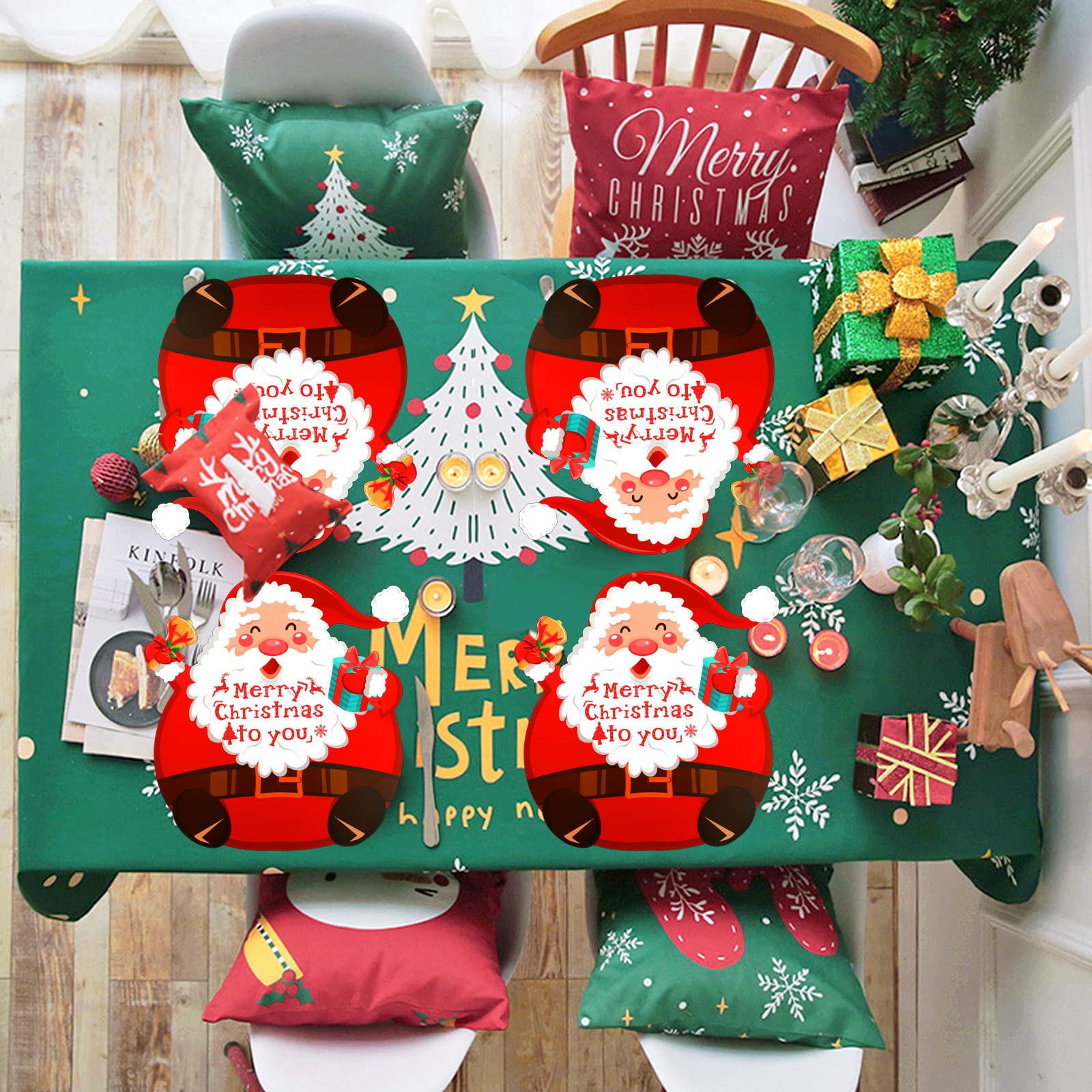 6Pcs Lovely Christmas Placemats,Creative Santa Claus Xmas Place Mats,Waterproof Pvc Dining Table Place Mats For Christmas,Red Ch