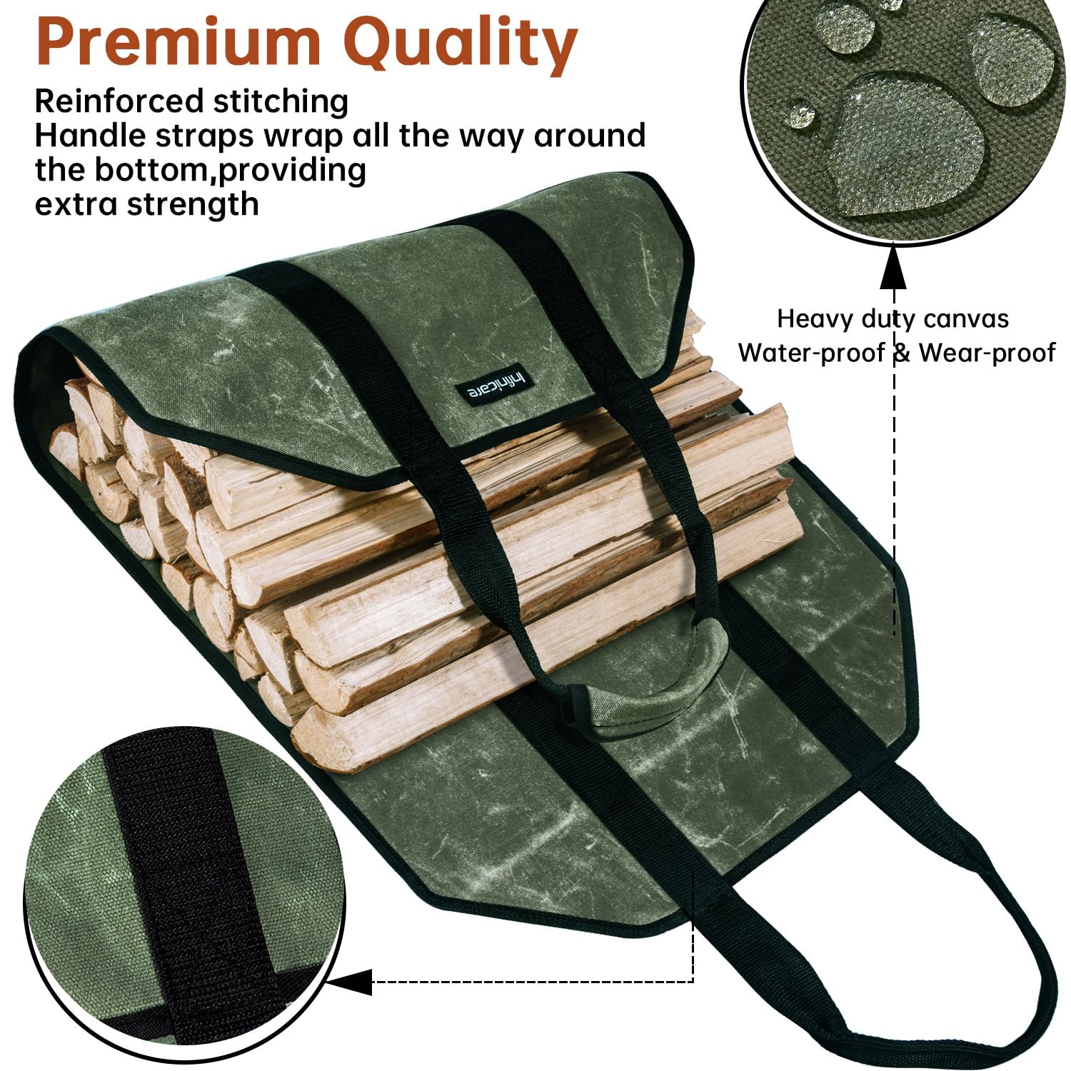 Infinicare Firewood Carriers With Handles - Heavy Duty Canvas Firewood Bag With Handles - Durable Wood Carrier For Firewood, Sui