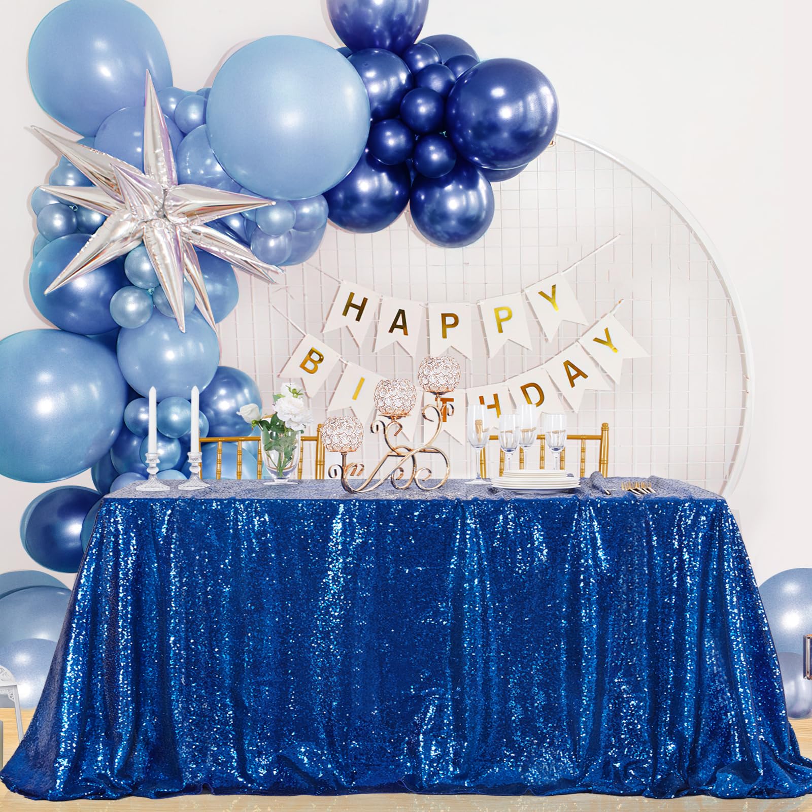 B-COOL Sequin Tablecloth Royal Blue Wedding Tablecloths for Round Table Blue Table Fabric Sequence Table Skirts Sequins Table Cl
